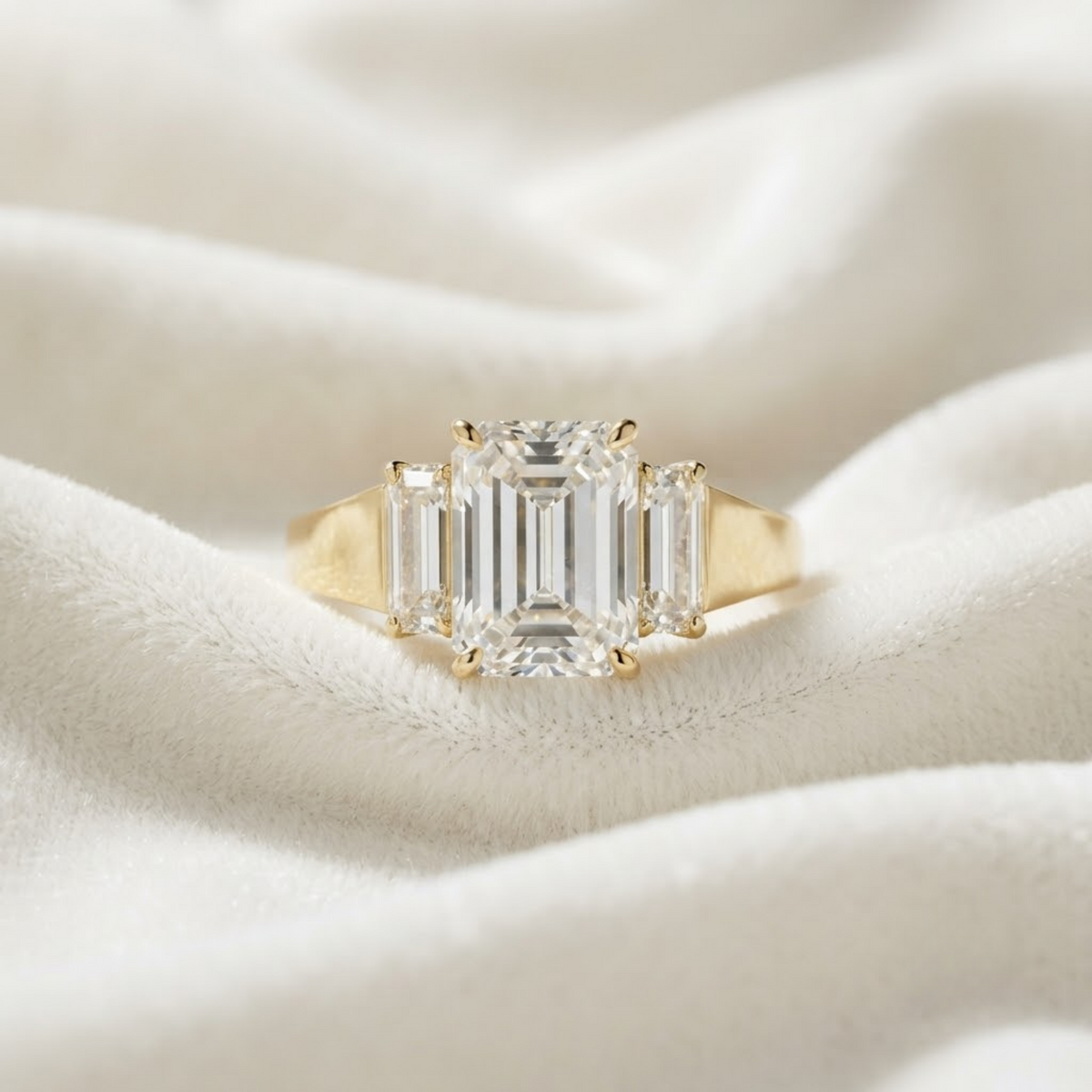 Emerald Cut Lab-Grown Diamond Three Stone Ring