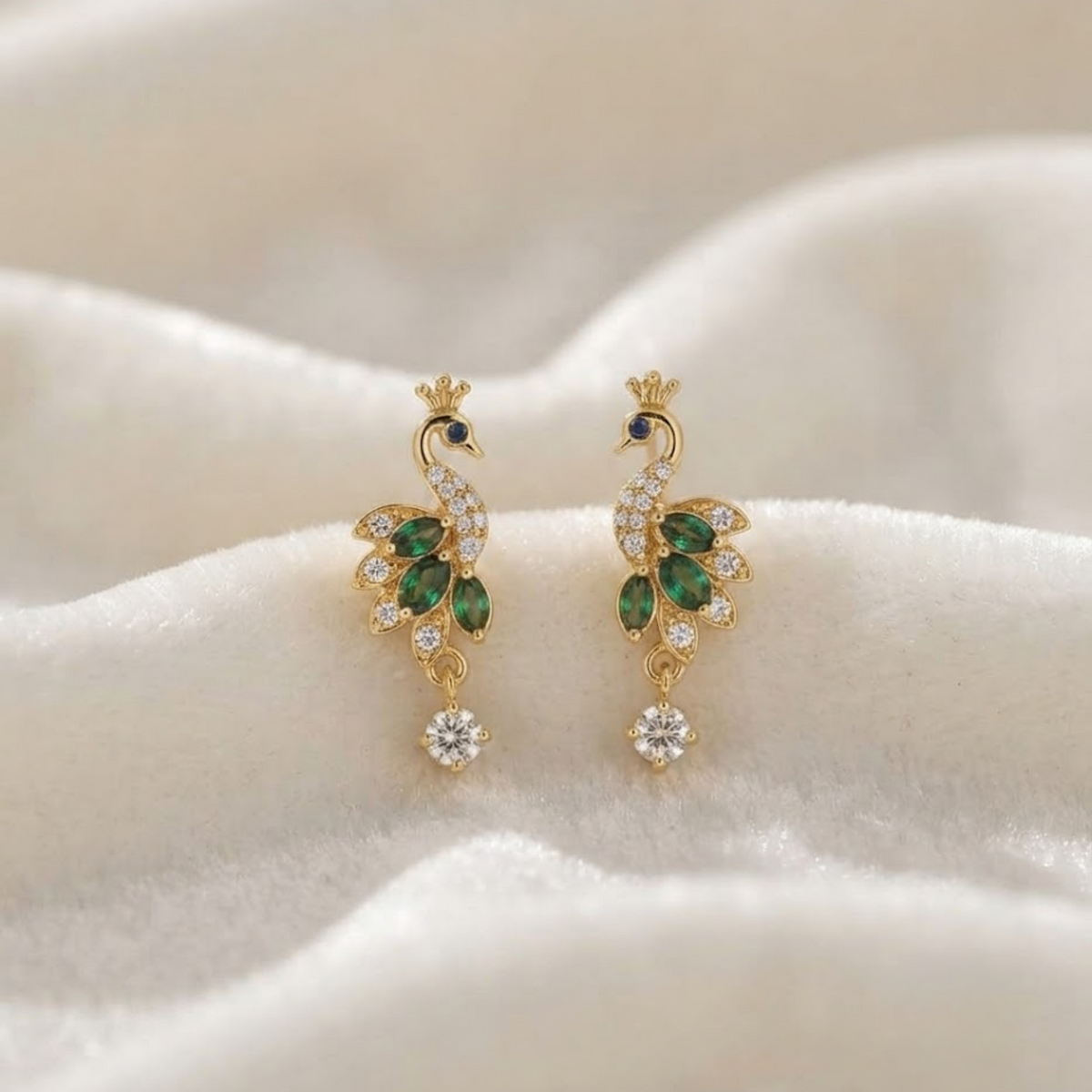 Peacock Diamond Drop Earrings