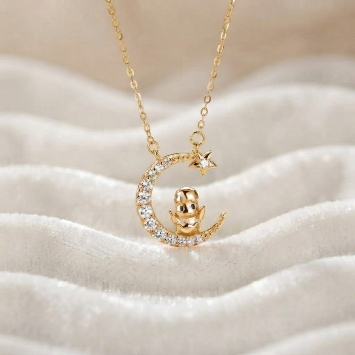 Crescent Moon & Star Diamond Necklace