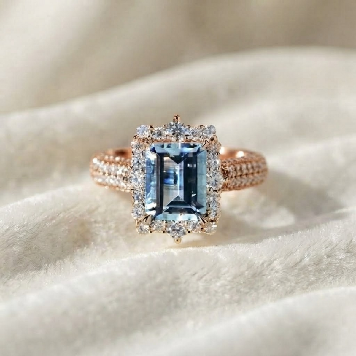 3 CT Aquamarine Emerald Cut Ring