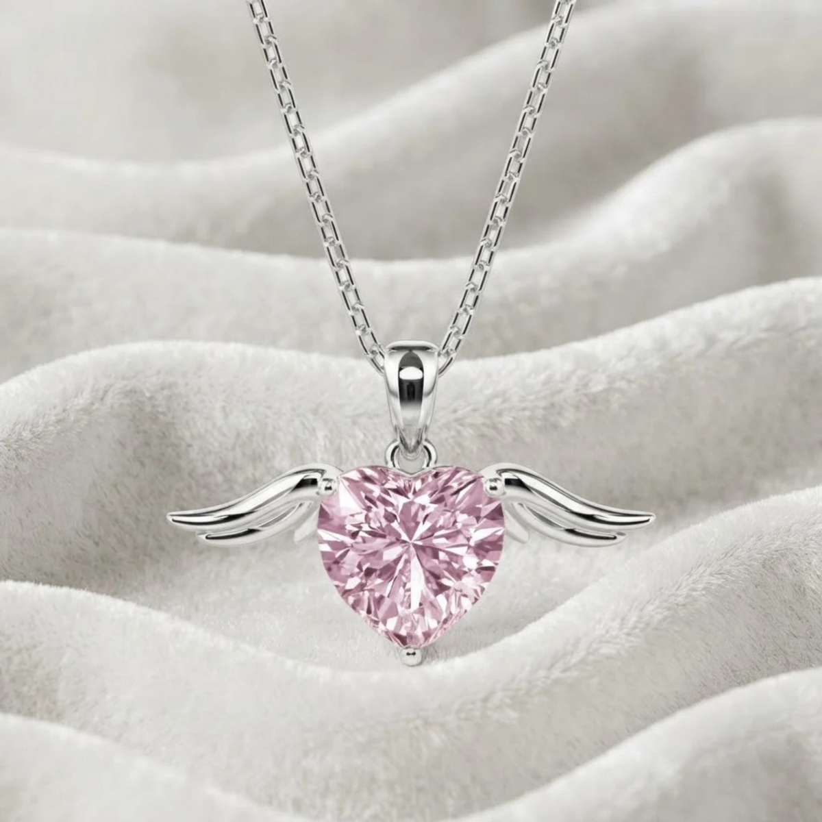 Pink Heart Angel Wing Necklace