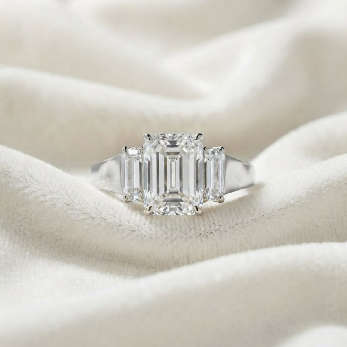 Emerald Cut Lab-Grown Diamond Three Stone Ring