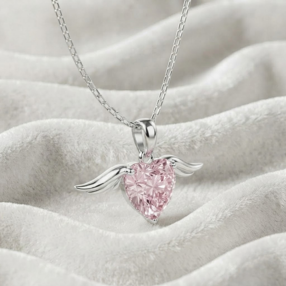 Pink Heart Angel Wing Necklace