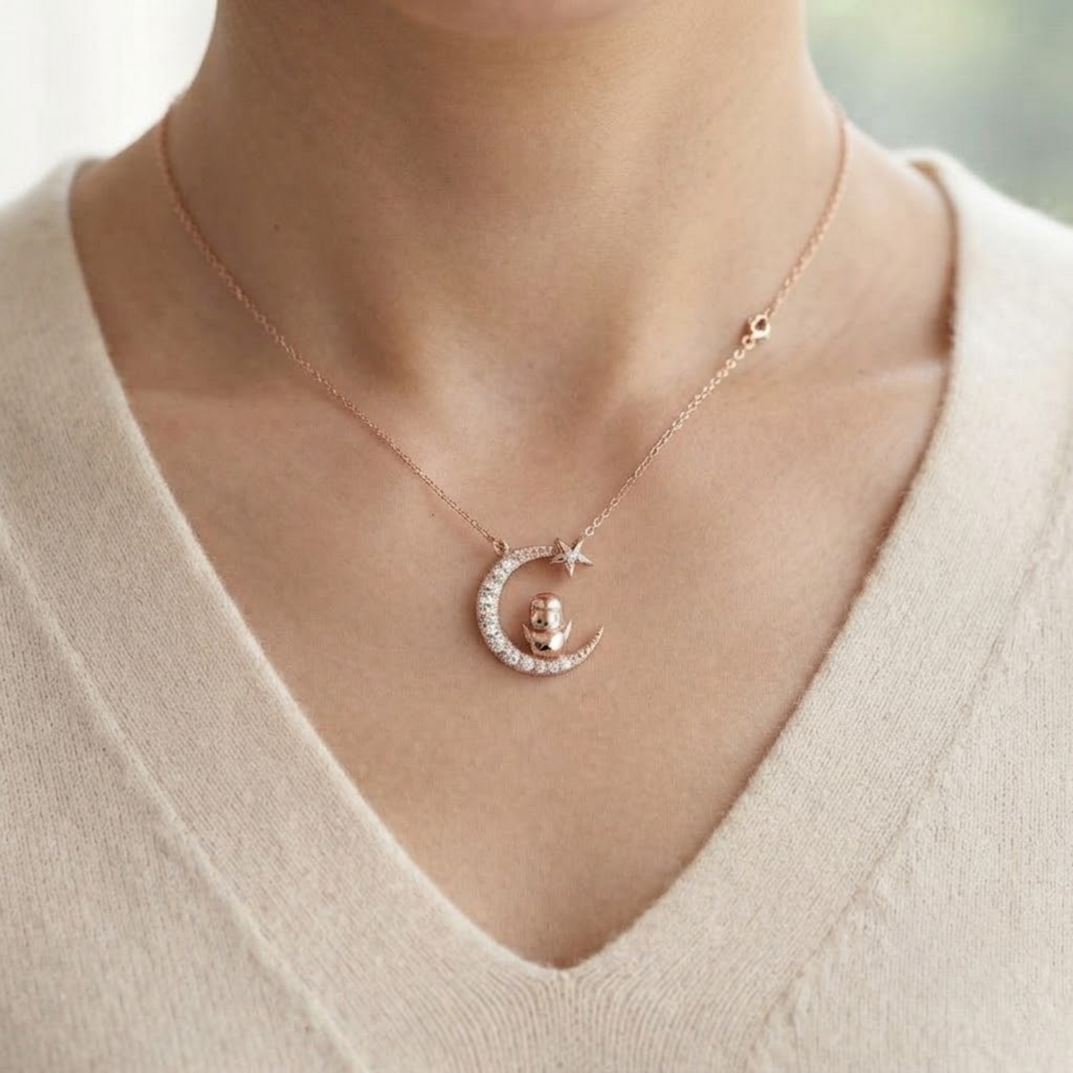 Crescent Moon & Star Diamond Necklace