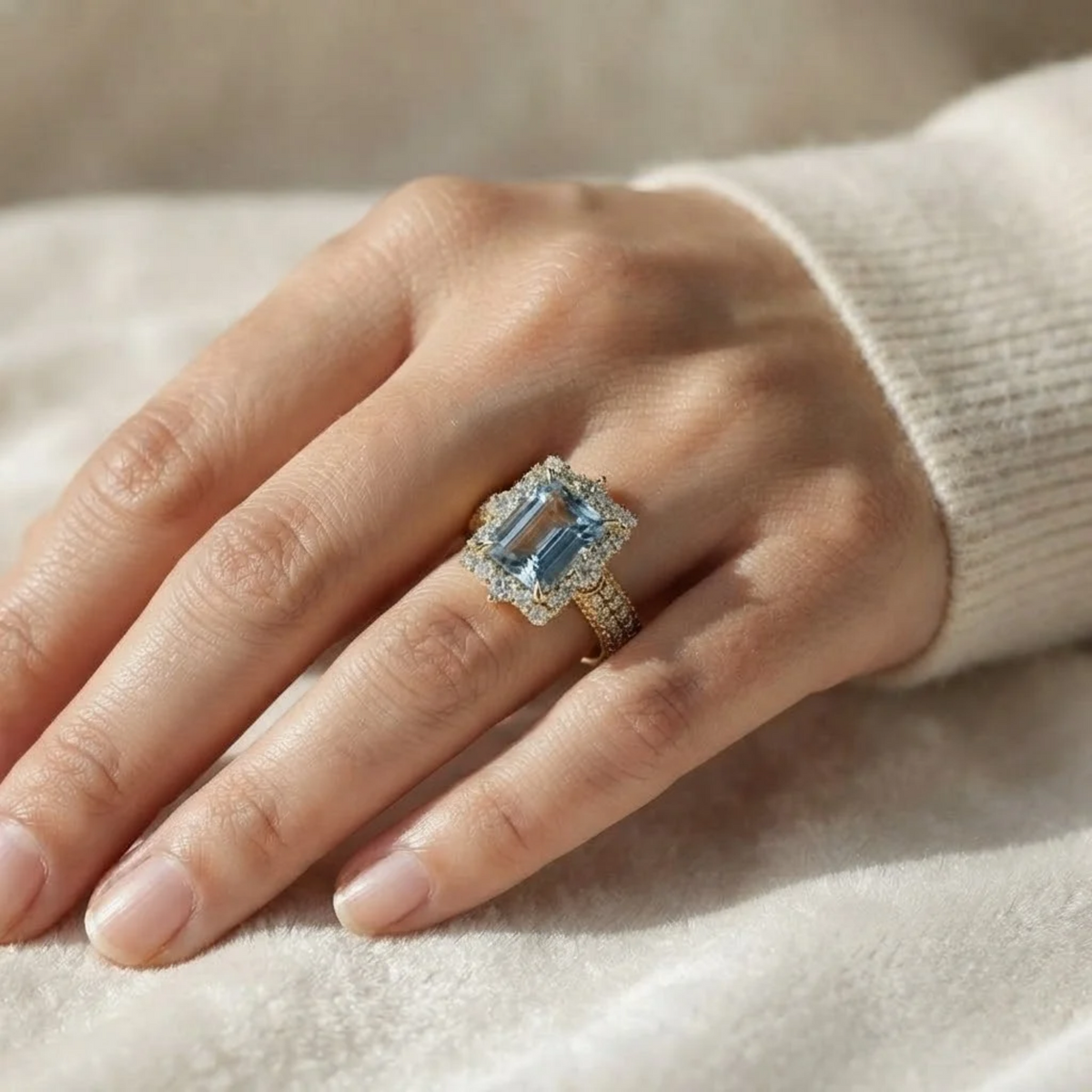 3 CT Aquamarine Emerald Cut Ring