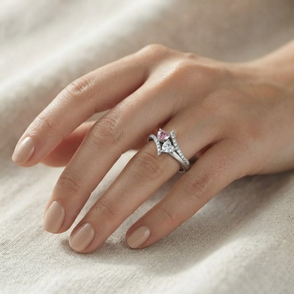 Promise Ring Pink Pear & Round Toi et Moi Ring
