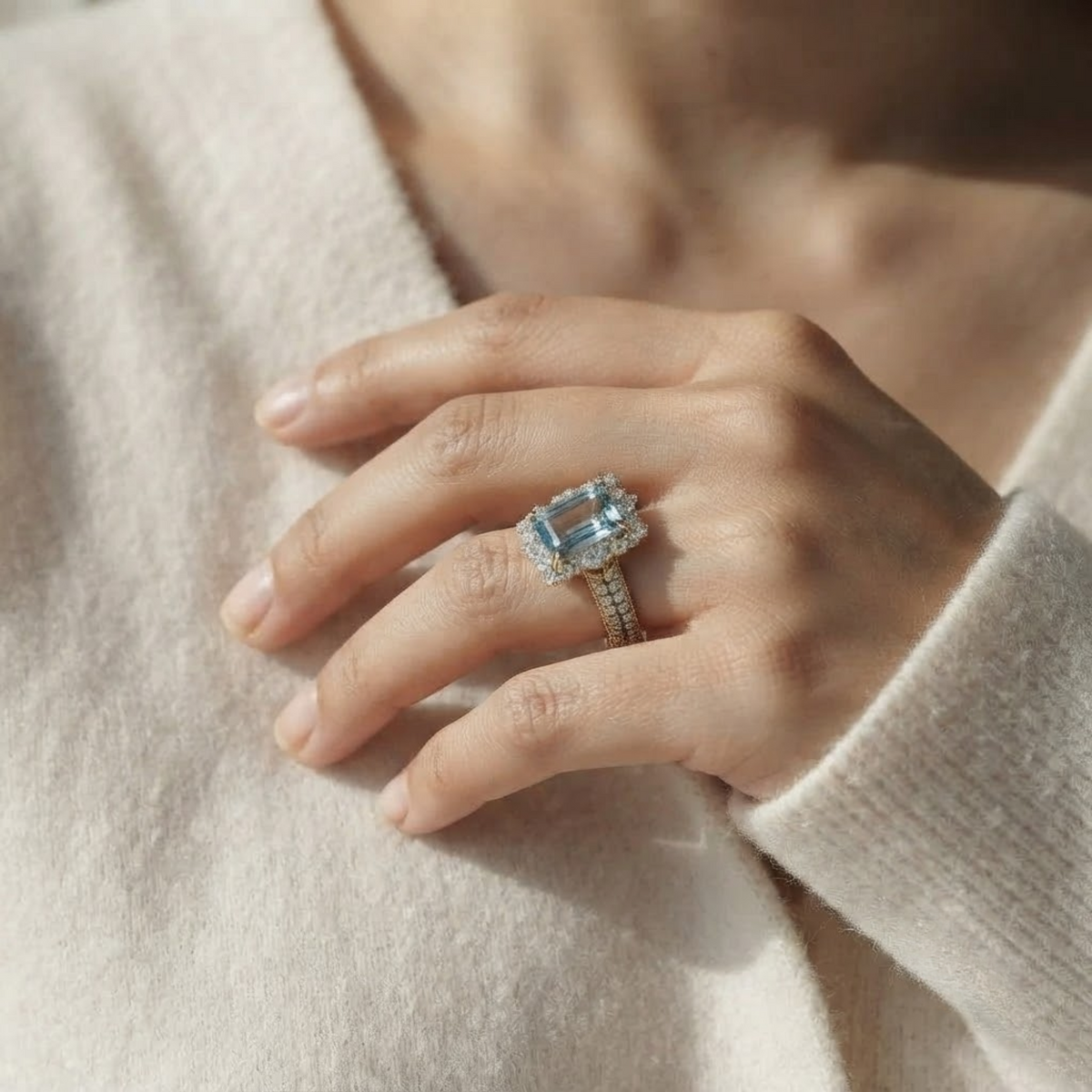 3 CT Aquamarine Emerald Cut Ring