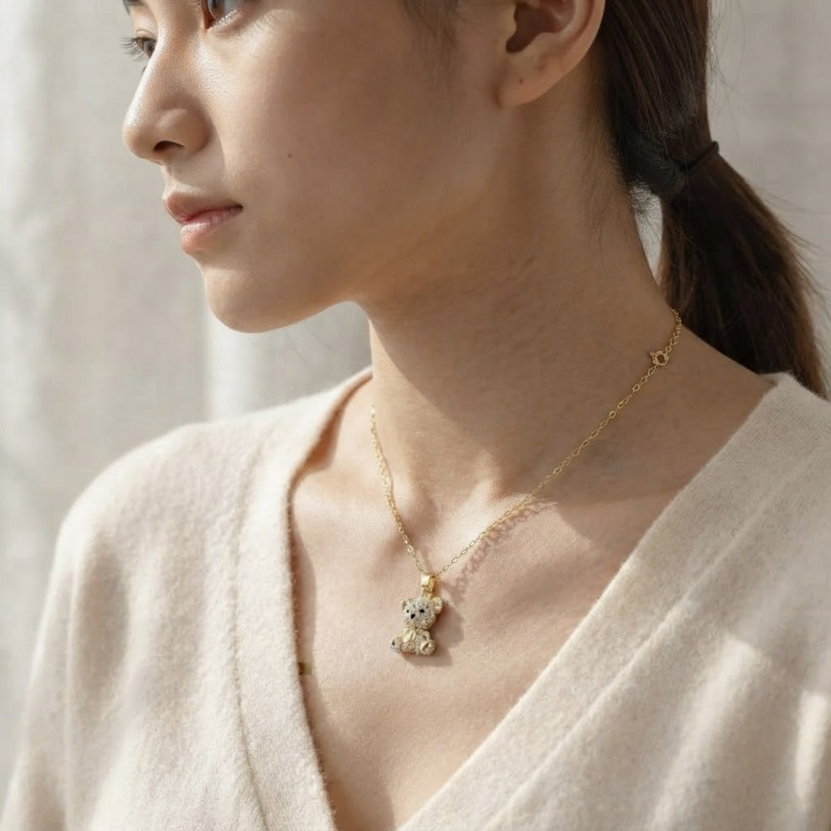 Teddy Bear Diamond Necklace