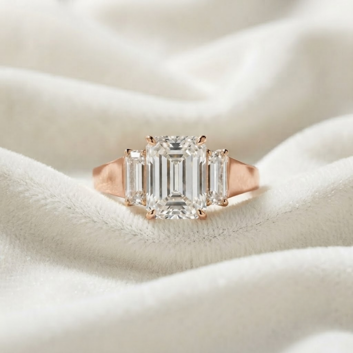 Emerald Cut Lab-Grown Diamond Three Stone Ring
