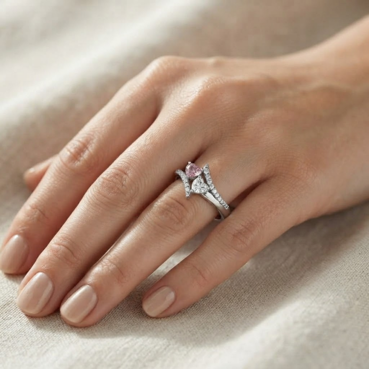 Promise Ring Pink Pear & Round Toi et Moi Ring
