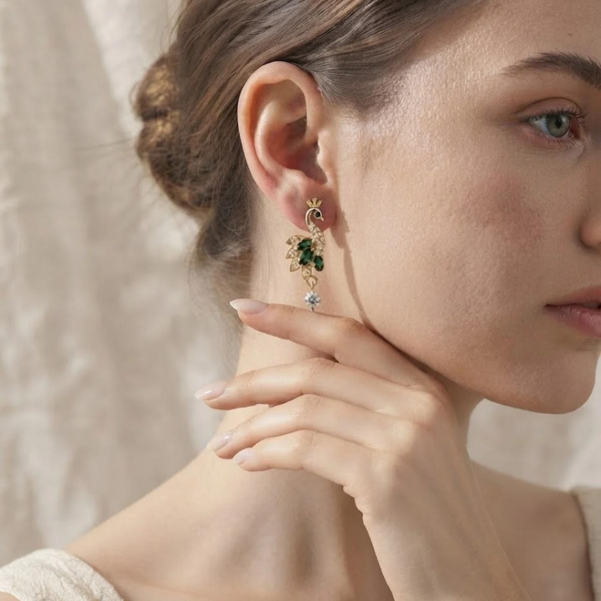 Peacock Diamond Drop Earrings