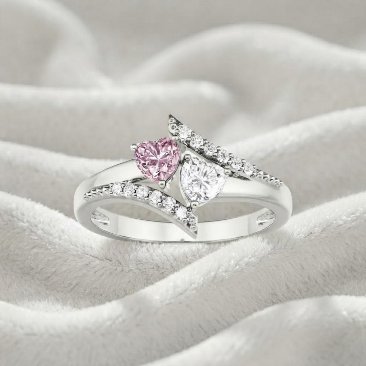 Promise Ring Pink Pear & Round Toi et Moi Ring