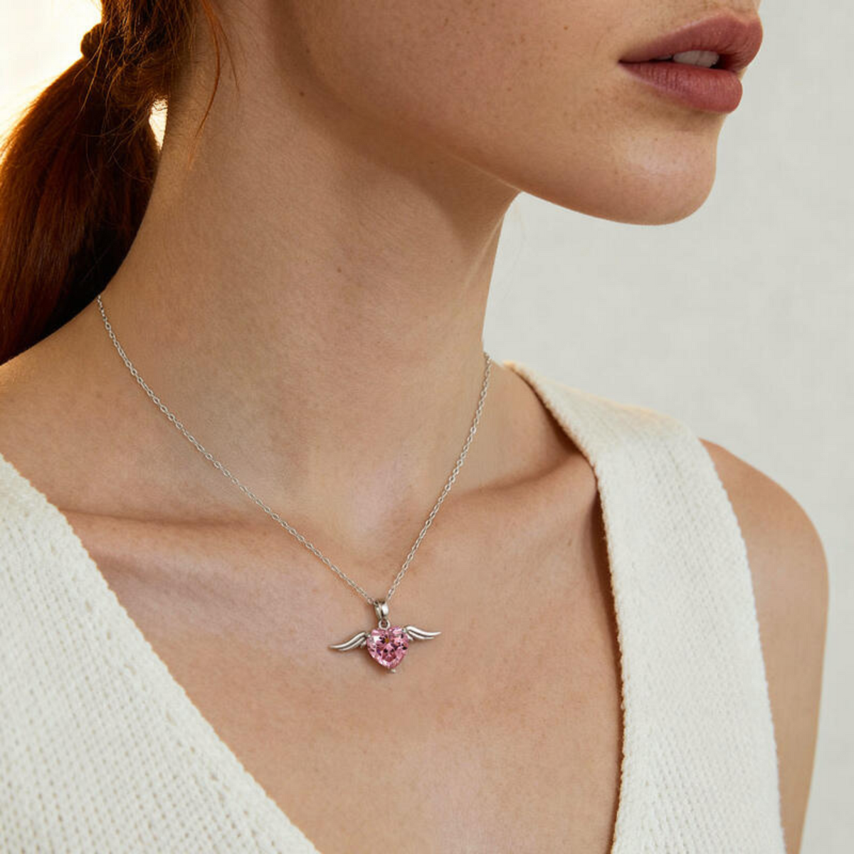 Pink Heart Angel Wing Necklace