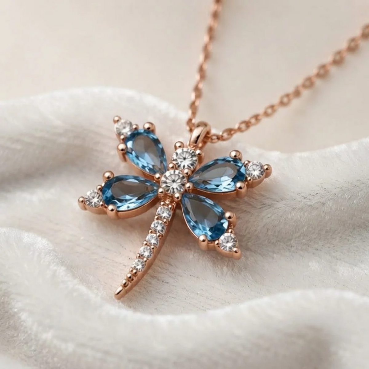 Blue Gemstone Dragonfly Diamond Necklace