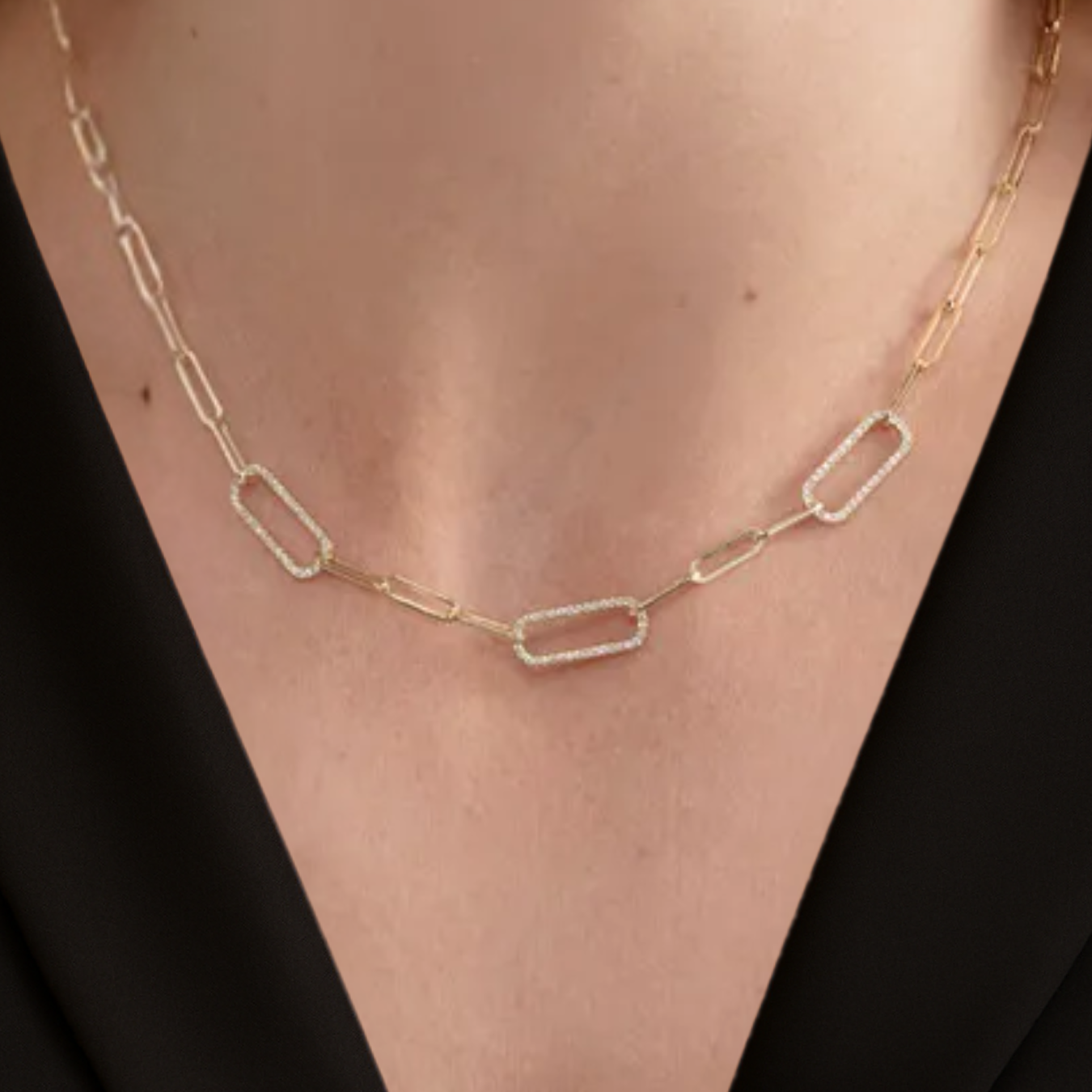 14k Gold Diamond Link Layering Necklace