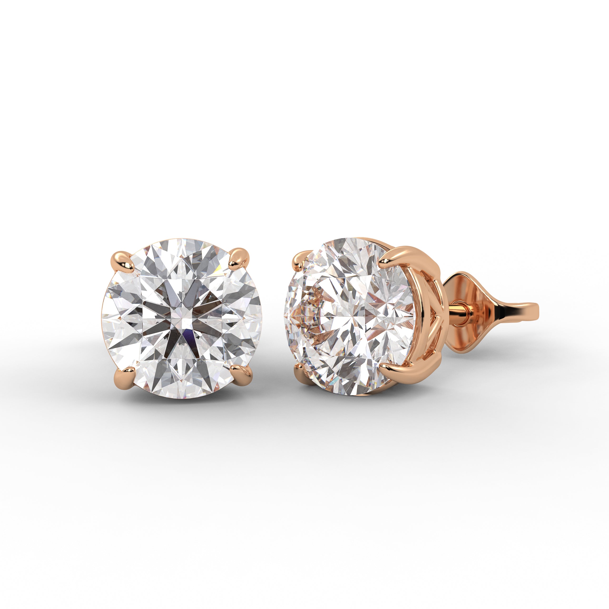 14K Gold Round Diamond Solitaire Round Diamond Stud Earrings