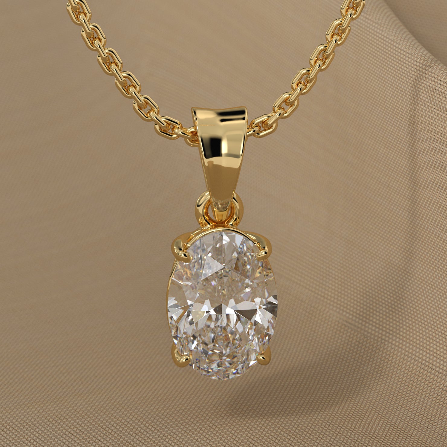 1.5 Ct Oval Cut F Color VS1 Clarity Excellent Cut Lab Grown Diamond Solitaire Pendant 14K Yellow Gold Oval Cut Diamond Pendant