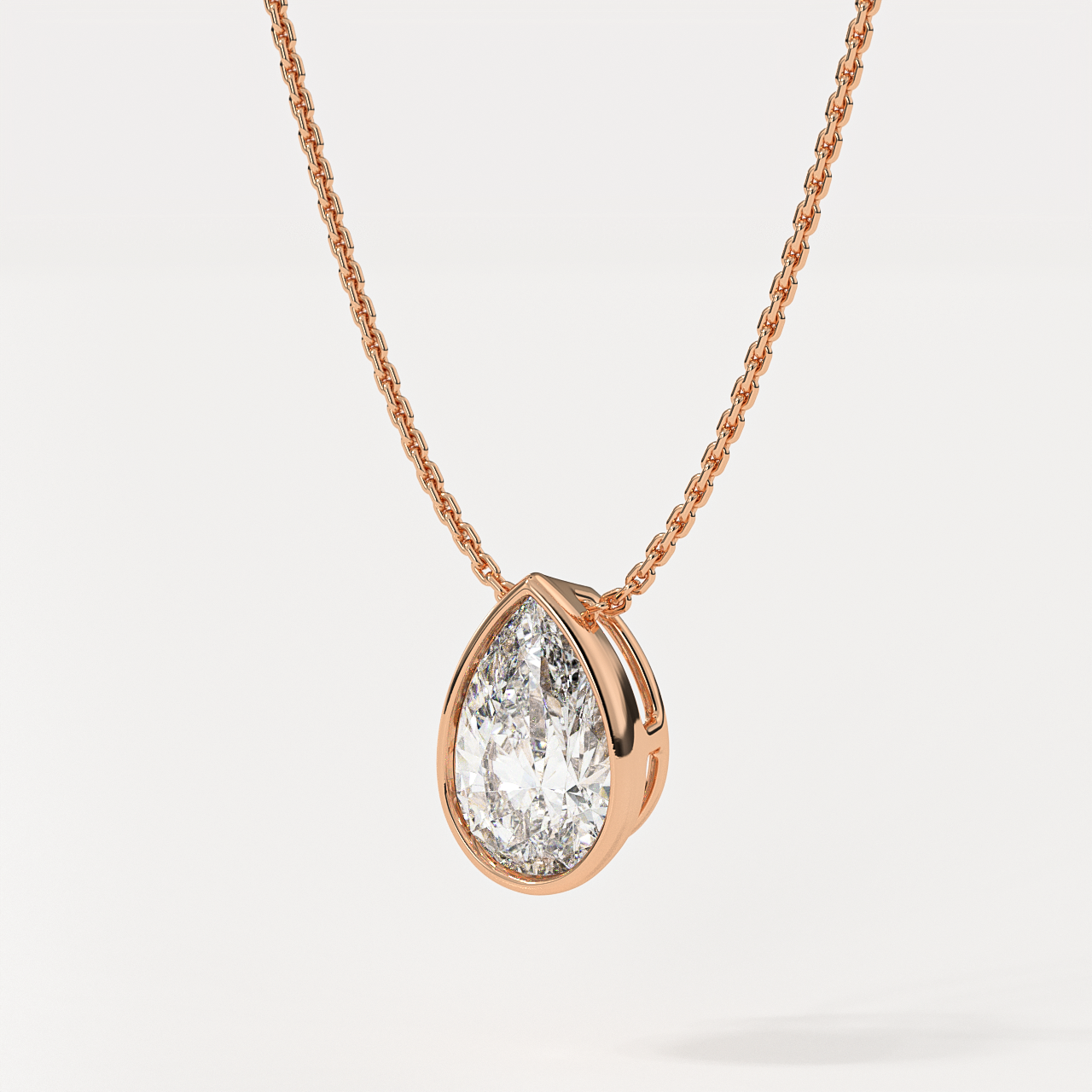 14K Pear Cut Lab Diamond Solitaire Pendant / 14K Yellow Gold Bezel Set Diamond Pendant