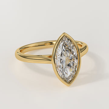Marquise Cut IGI Certified Lab Grown Solitaire Bezel Set Diamond Ring for Her 14K Gold