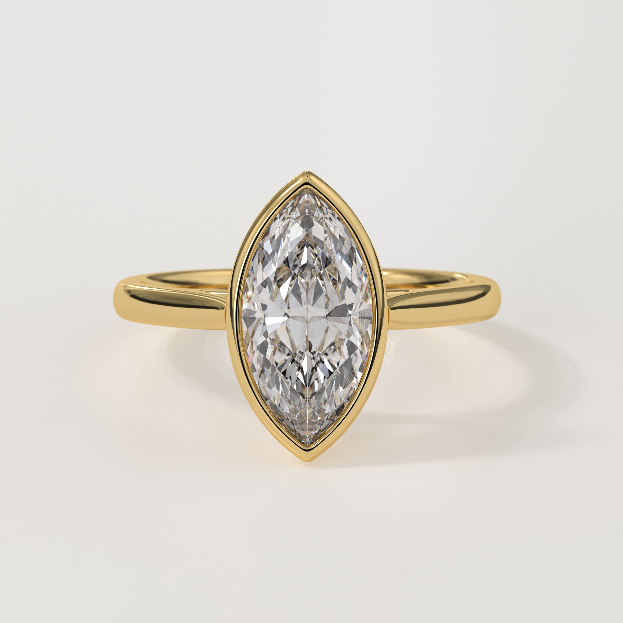 14K Gold Marquise Cut Lab Grown Solitaire Bezel Set Diamond Ring