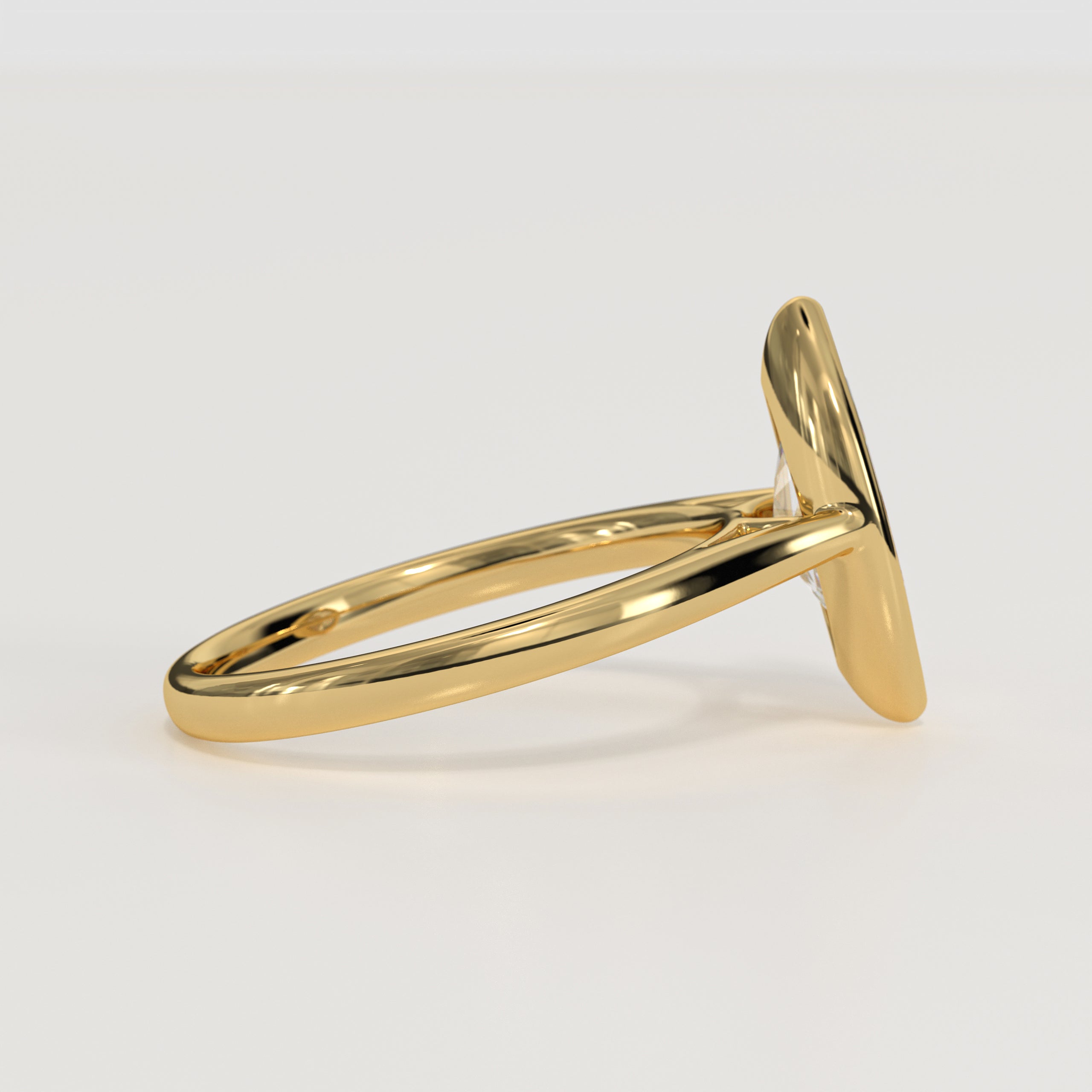 14K Gold Marquise Cut Lab Grown Solitaire Bezel Set Diamond Ring