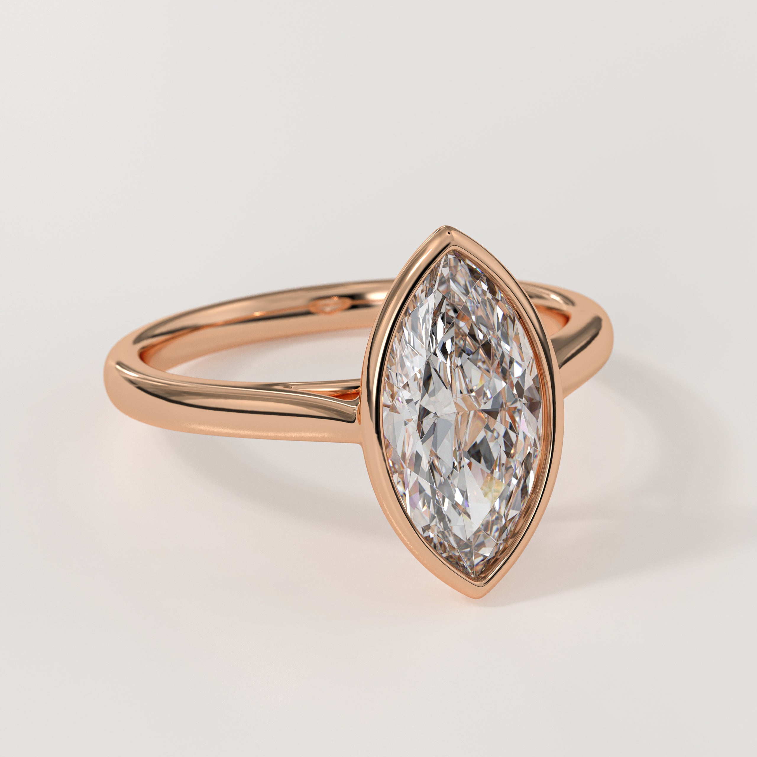 14K Gold Marquise Cut Lab Grown Solitaire Bezel Set Diamond Ring