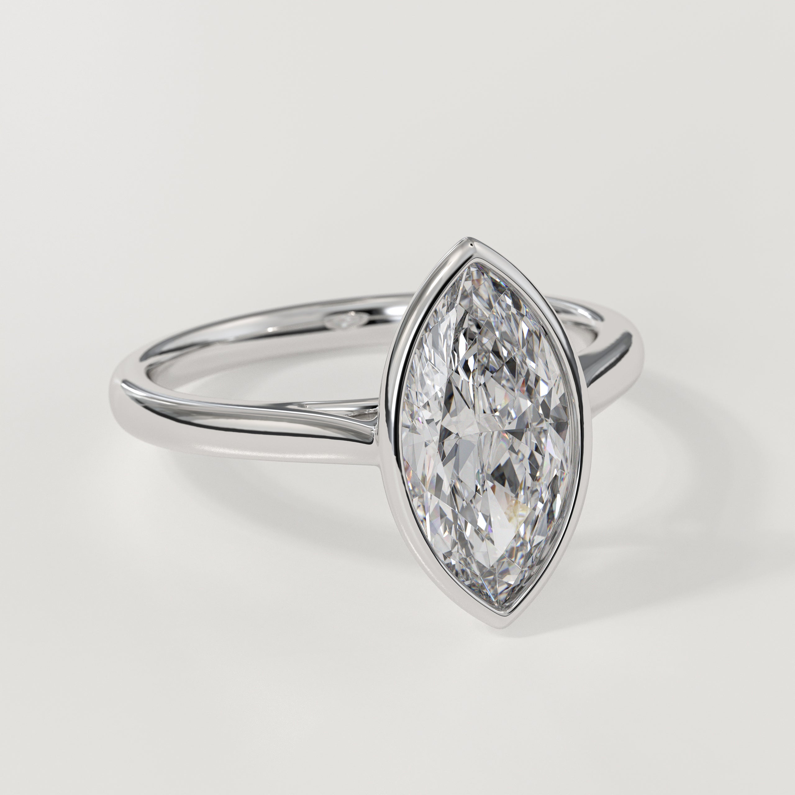 14K Gold Marquise Cut Lab Grown Solitaire Bezel Set Diamond Ring
