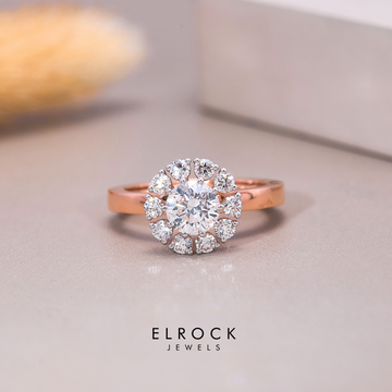 Round Lab Grown Diamond 14K Rose Gold Engagement Ring/ Unique Diamond Floral Promise Ring