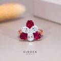 Ruby Ring, Oval Cut Ruby Ring with Oval Diamonds, 14k Solid Gold Ruby Birthstone Ring