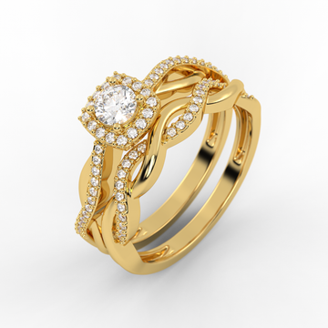 Round Lab Grown Engagement Ring Set 0.34 ctw F color VS1 Clarity Ideal Cut Diamond Pave Set  14k White Gold Popular Style Bridal Ring Set