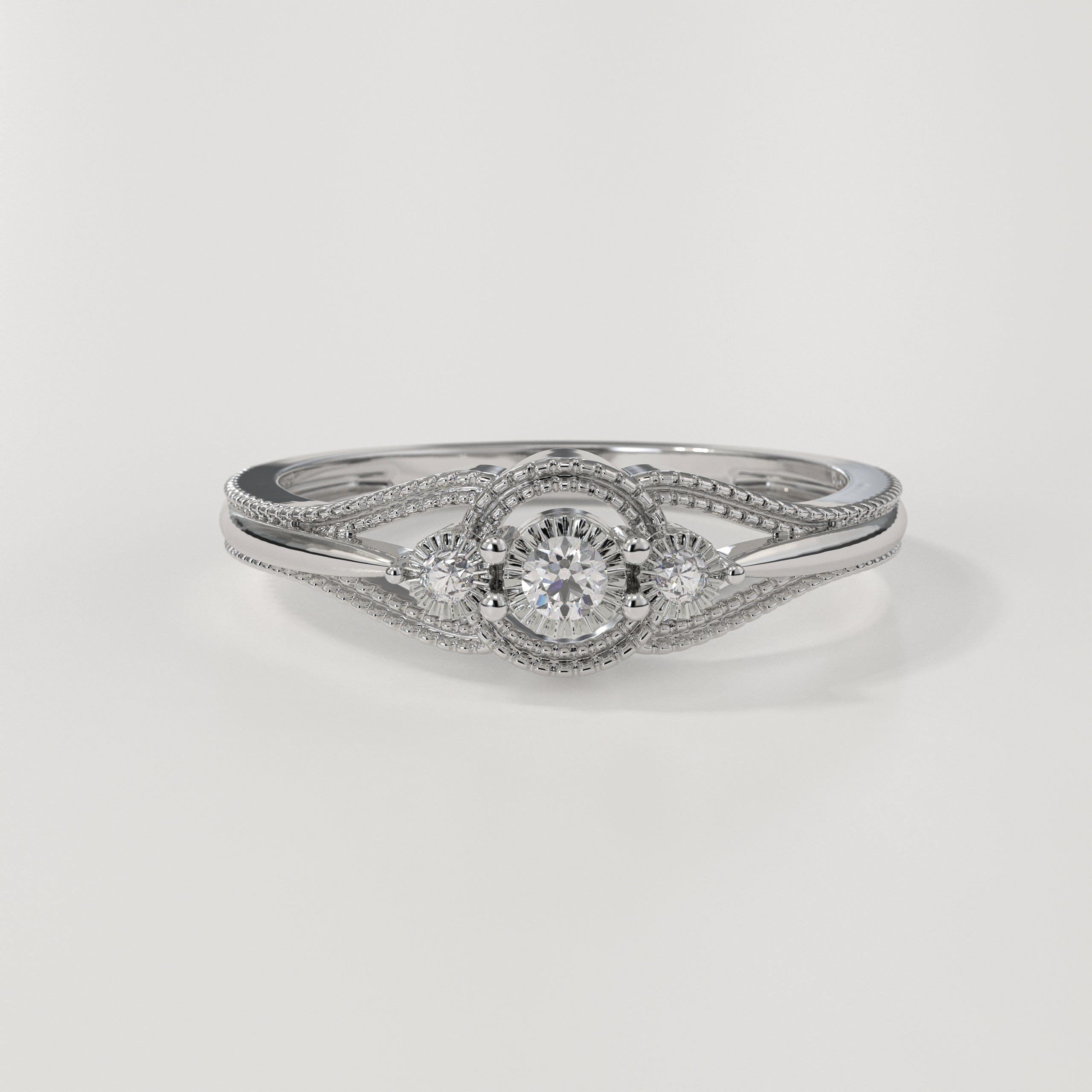 14K Gold Minimalist Diamond Round Cut Three Stone Engagement Ring