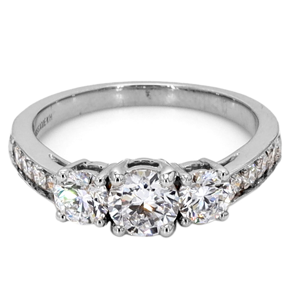 14K Round Three Stone Engagement Ring