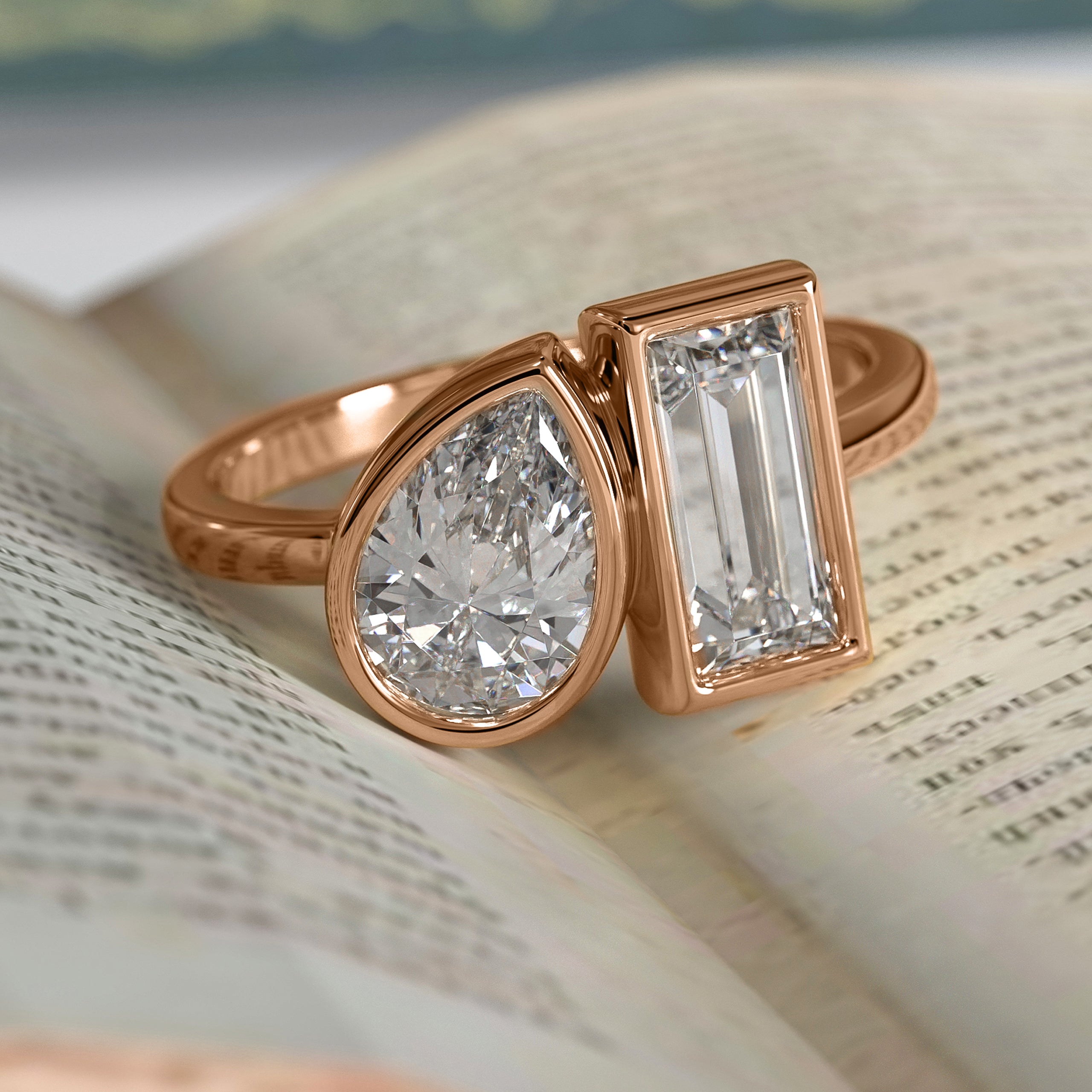 14K Gold Toi et Moi Ring Two Stone Ring