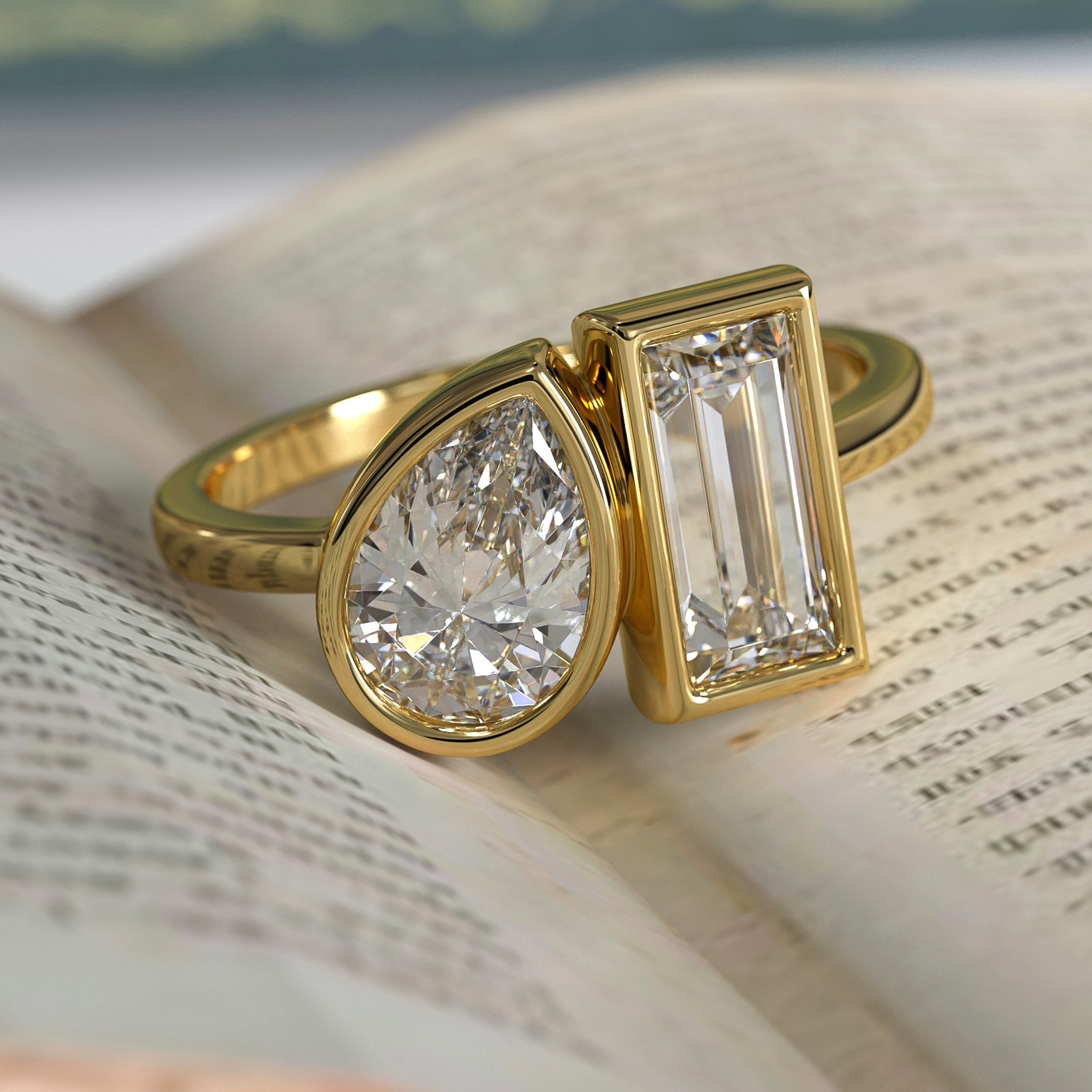 14K Gold Toi et Moi Ring Two Stone Ring