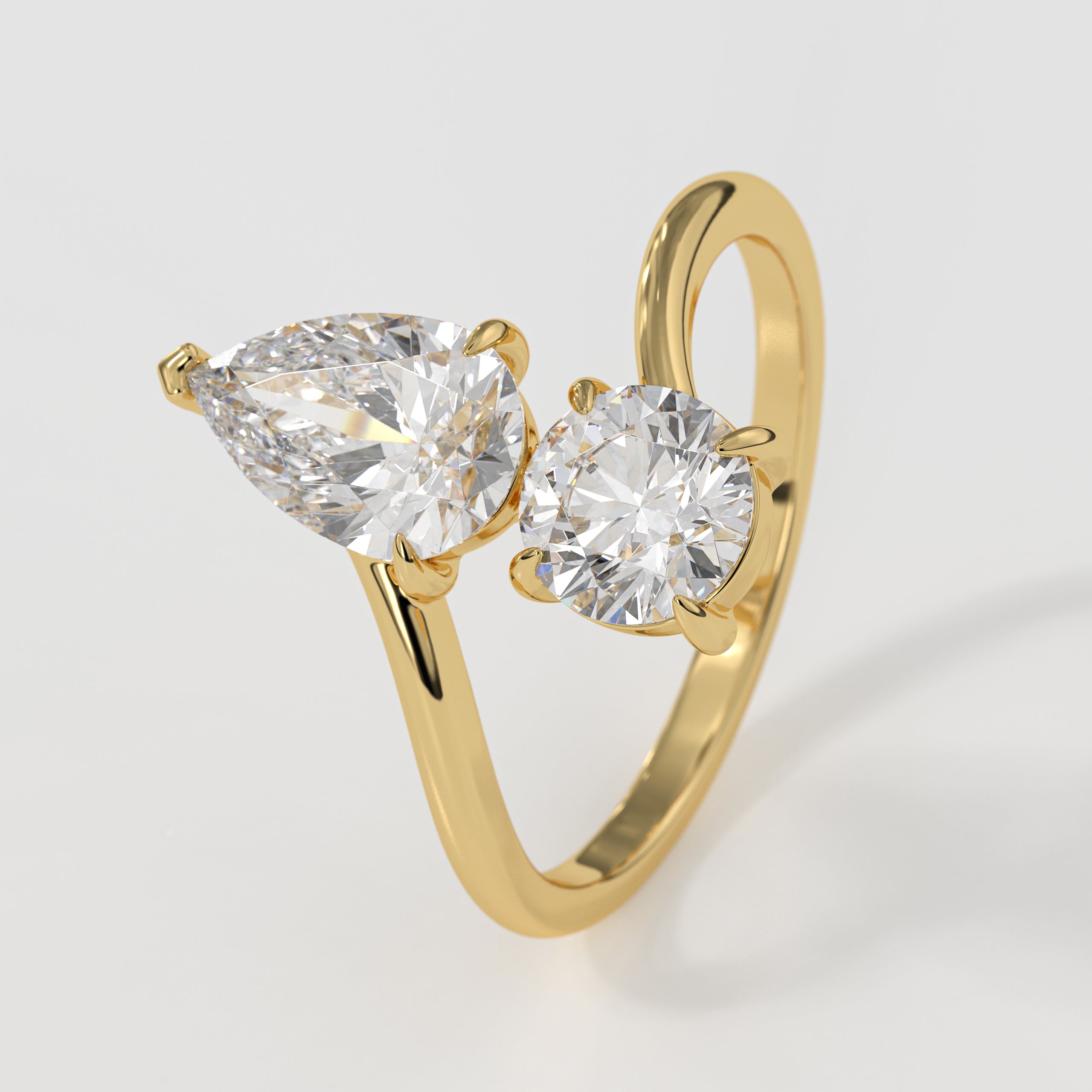 14K Gold Pear & Round Cut Toi Et Moi Engagement Ring