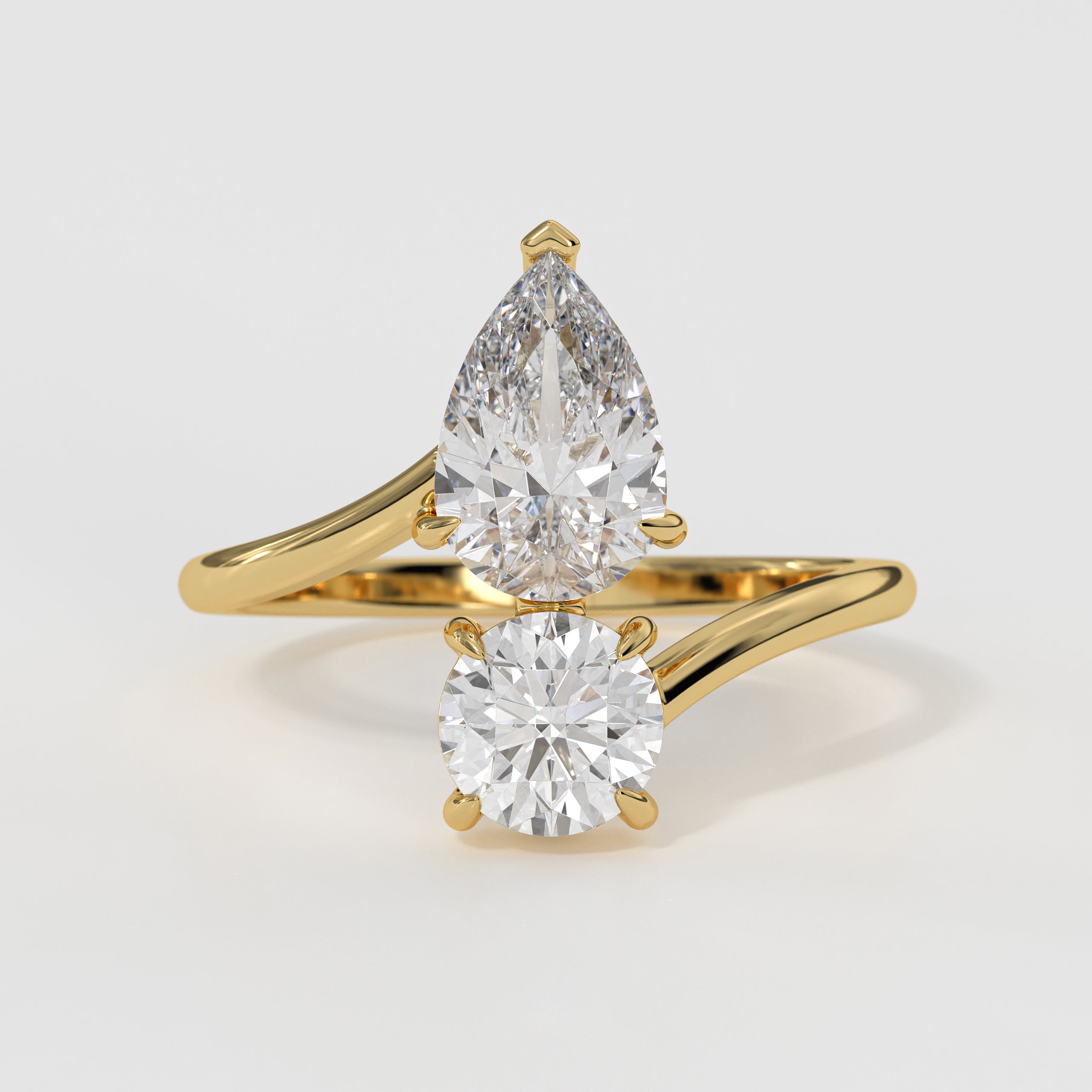 14K Gold Pear & Round Cut Toi Et Moi Engagement Ring