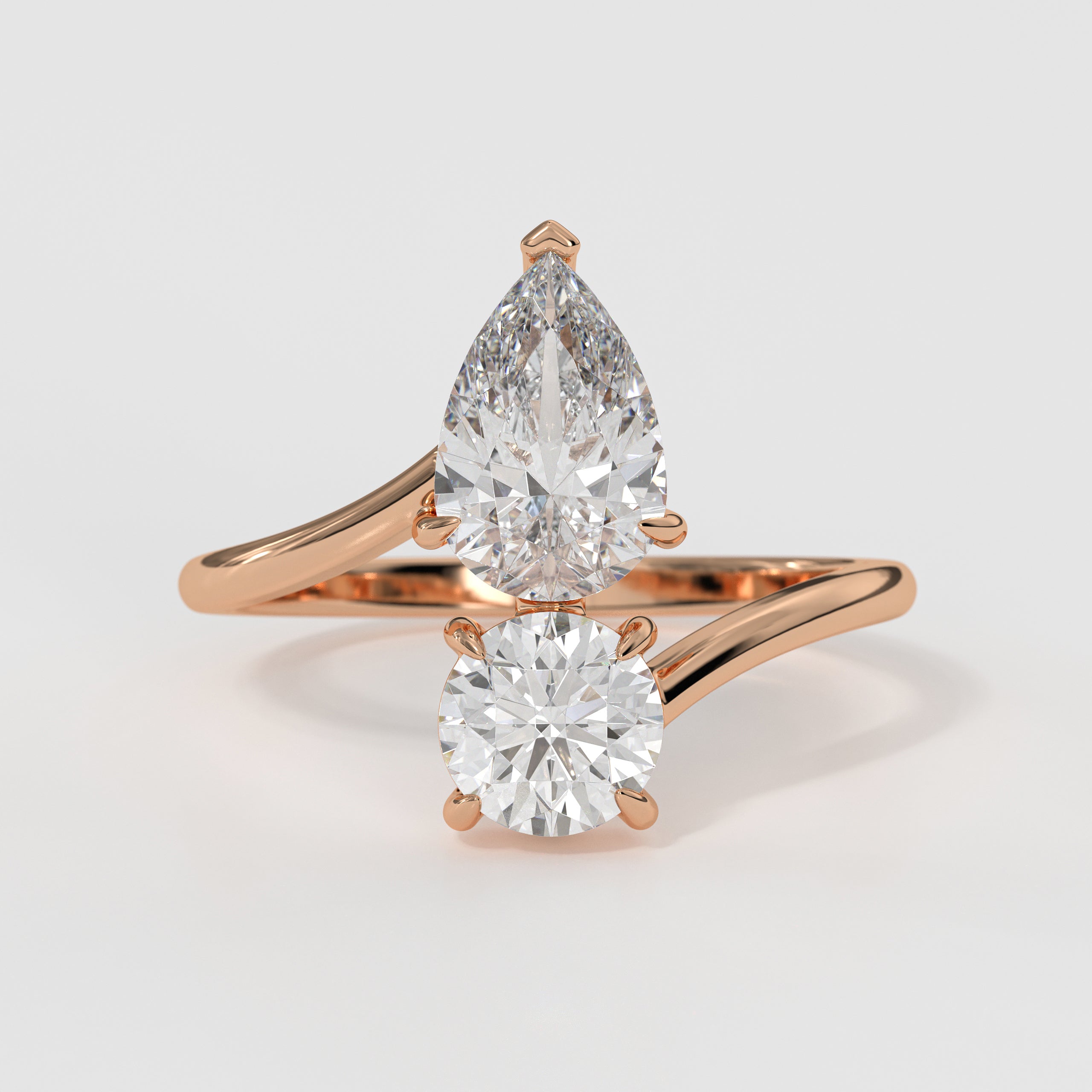 14K Gold Pear & Round Cut Toi Et Moi Engagement Ring