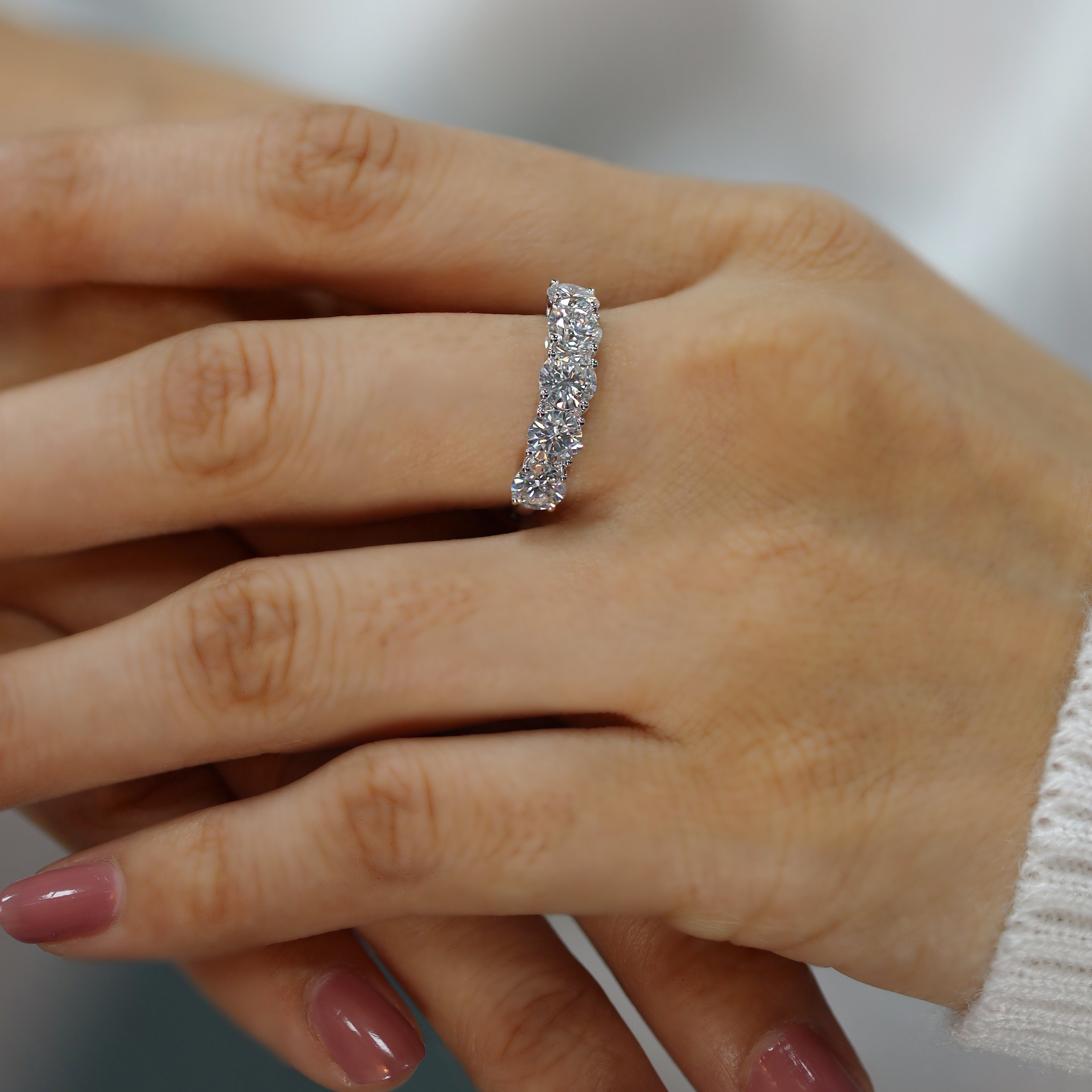 14K Gold 2.10 CT 5 Stone Diamond Wedding Band Anniversary Ring