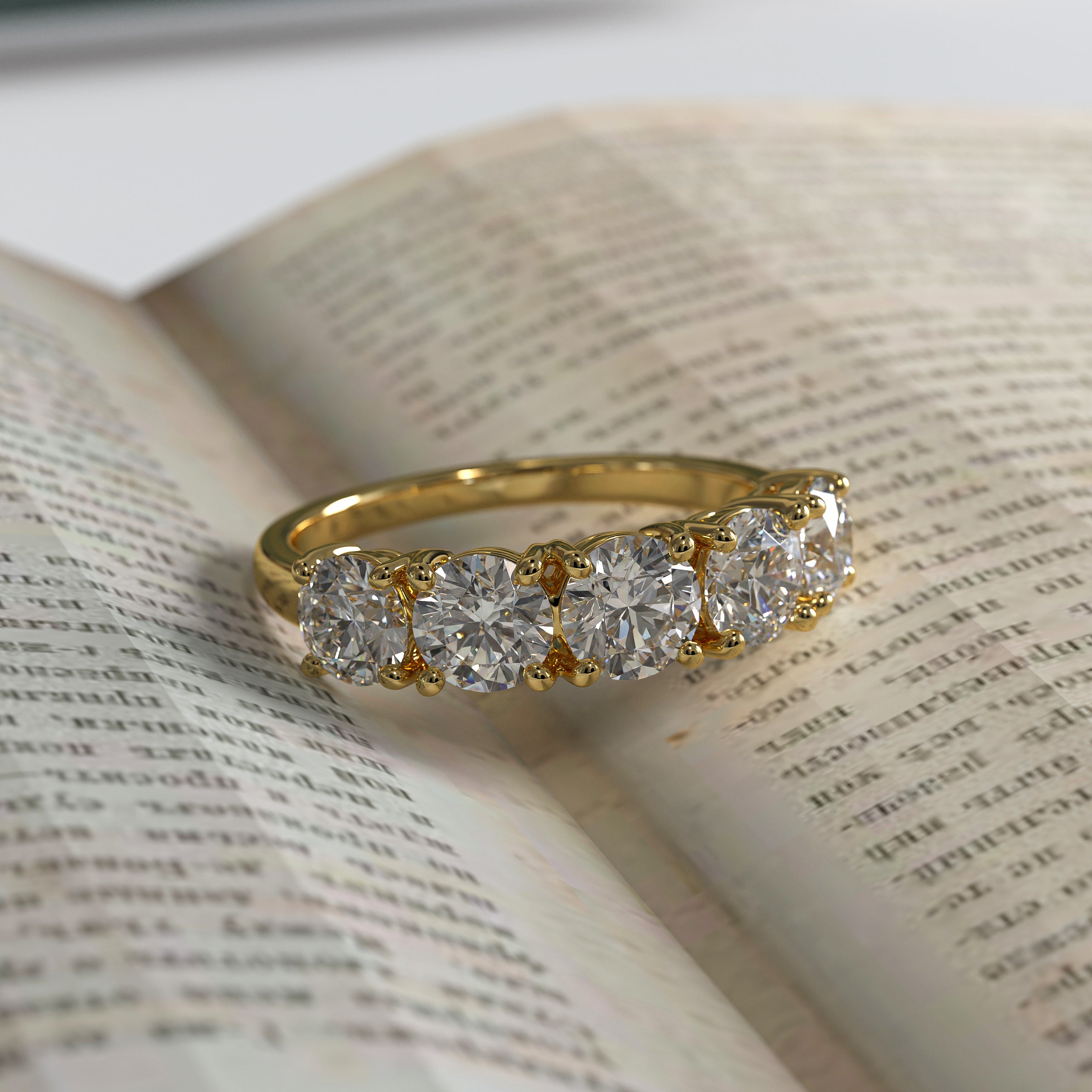 14K Gold 2.10 CT 5 Stone Diamond Wedding Band Anniversary Ring