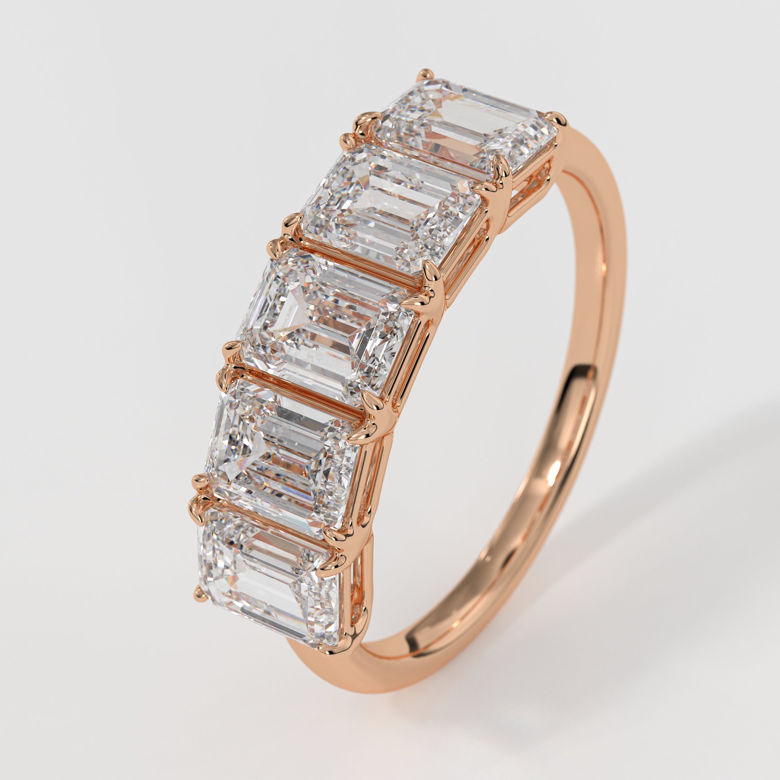 14k Gold Five Emerald Cut Wedding Ring