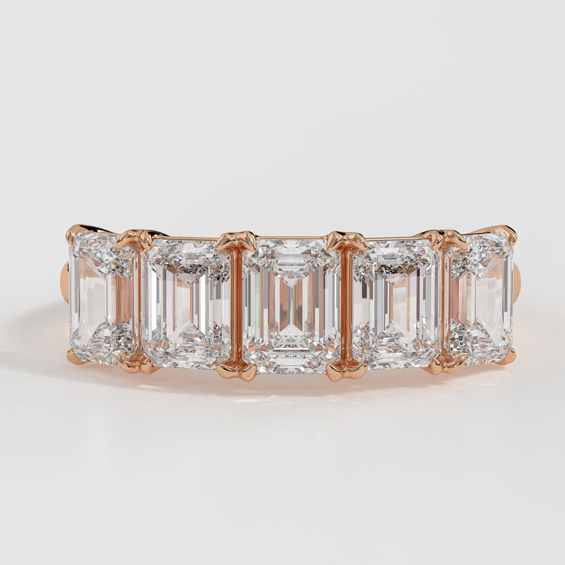 Five Emerald Cut Wedding Ring, 2.60 ctw 14k Gold Prong Setting Half Eternity Emerald Lab Grown Diamond Band