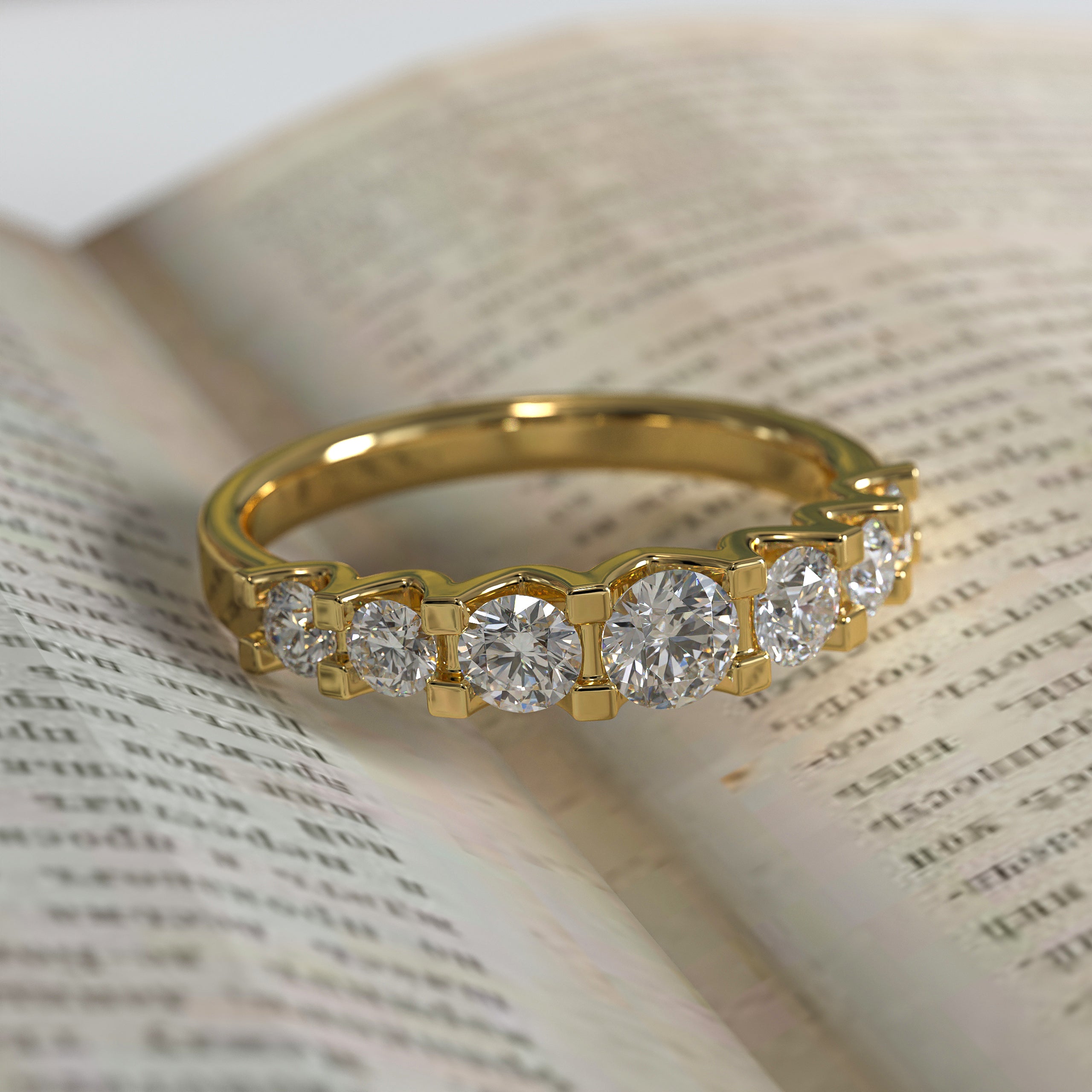 14K Yellow Gold Wedding Band Women's Half Eternity Band