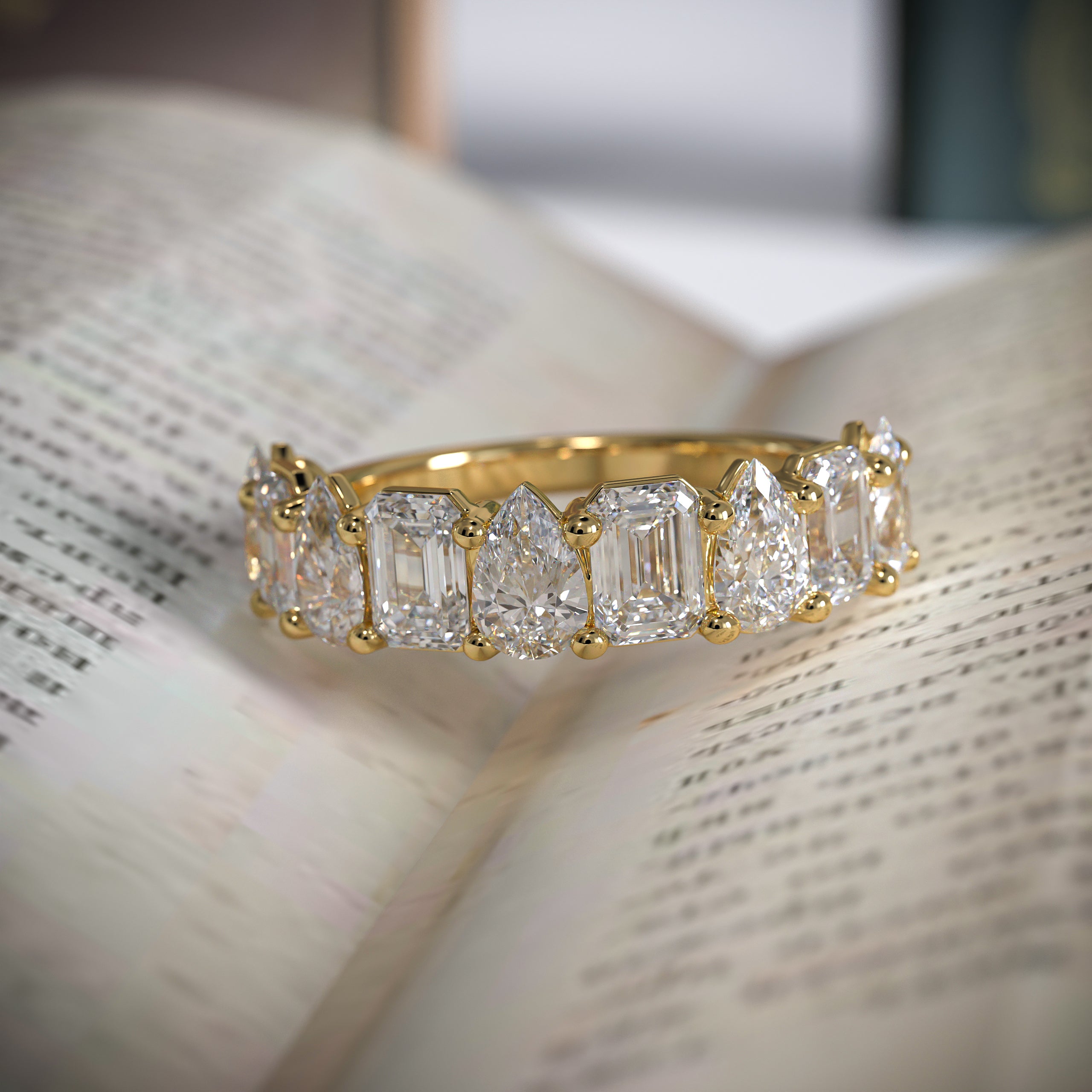 14K Solid Multi Shape Brilliant Cut Lab grown Diamond Half Eternity Band