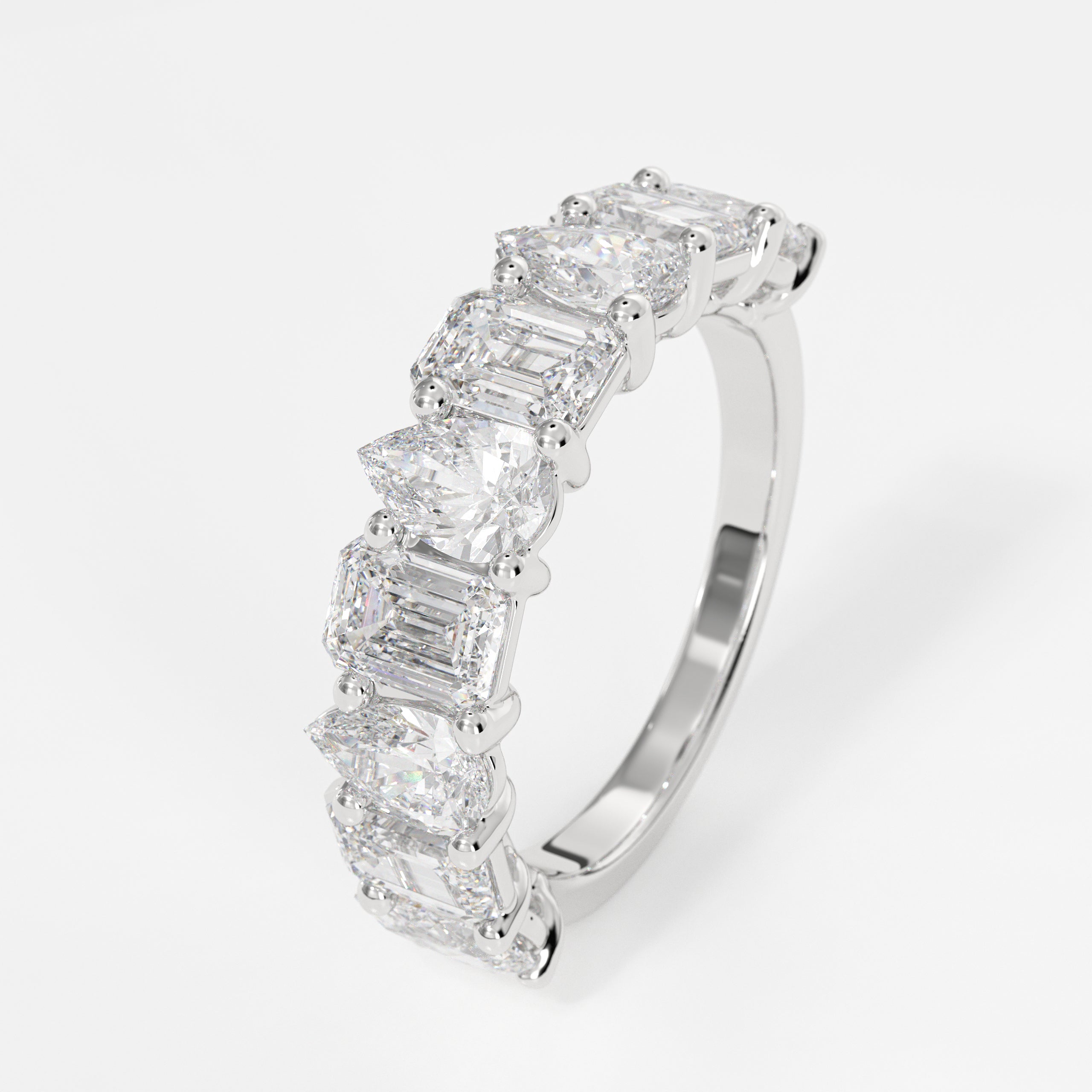 14K Solid Multi Shape Brilliant Cut Lab grown Diamond Half Eternity Band