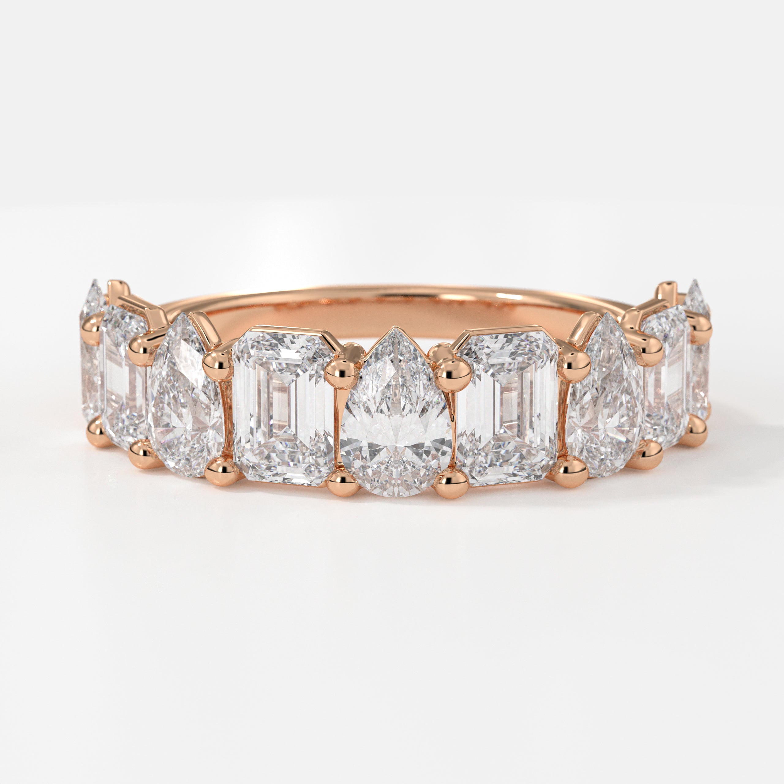 14K Solid Multi Shape Brilliant Cut Lab grown Diamond Half Eternity Band