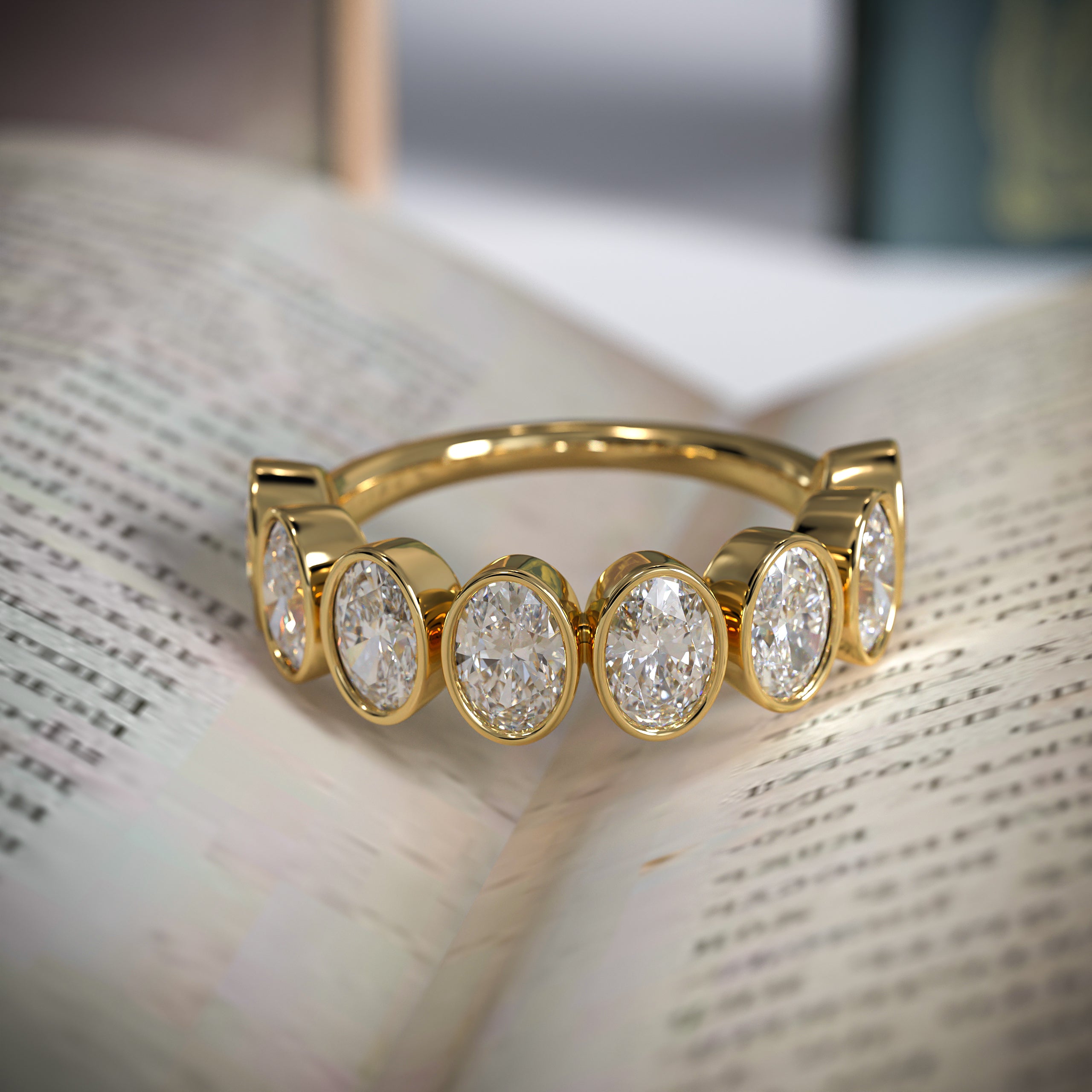 14K Solid Gold Oval Eternity Lab Grown Diamond Wedding Band