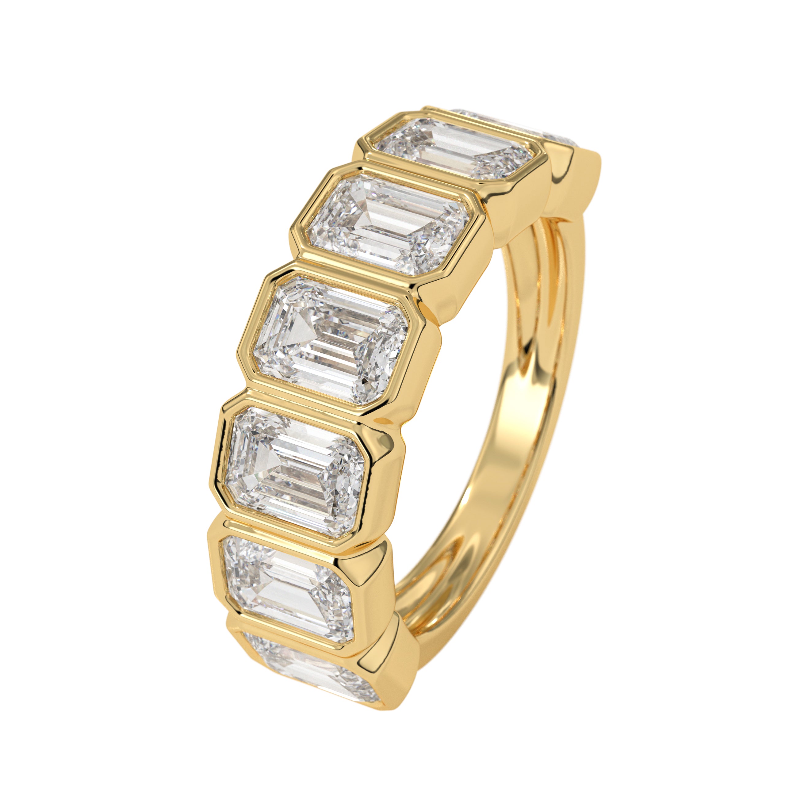 14K Gold Bezel Emerald Cut Lab Grown Diamond Wedding Ring