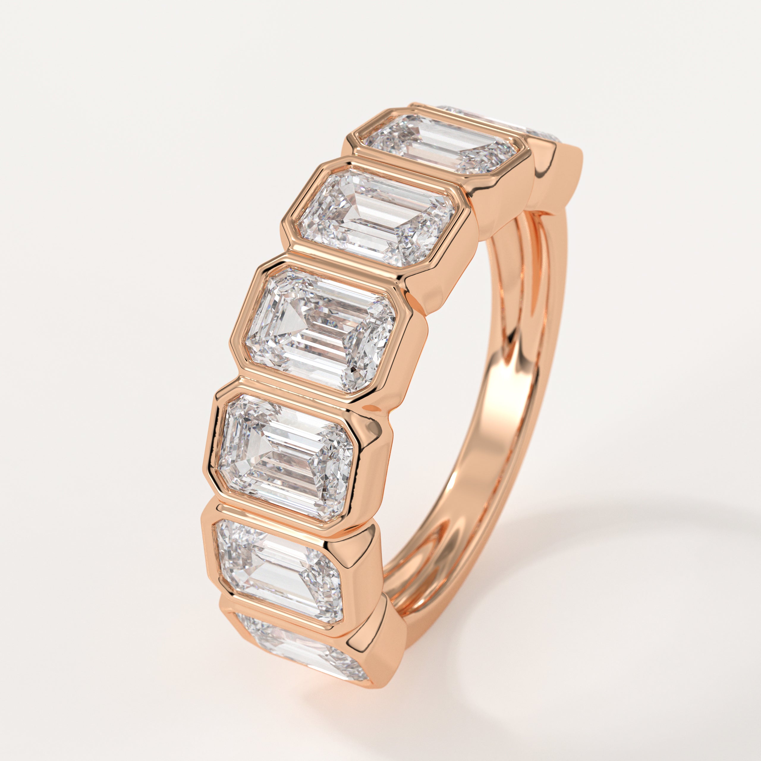 14K Gold Bezel Emerald Cut Lab Grown Diamond Wedding Ring