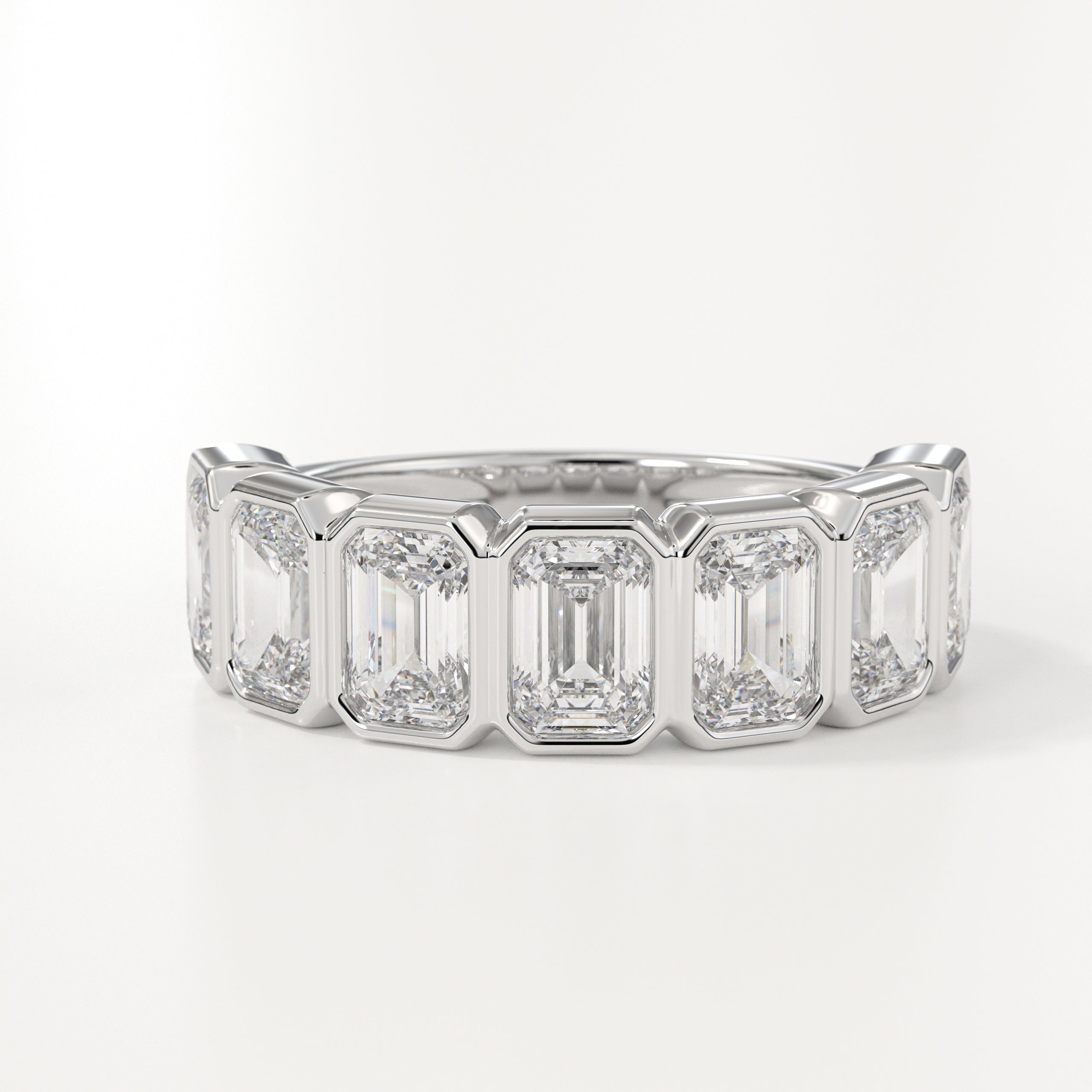 14K Gold Bezel Emerald Cut Lab Grown Diamond Wedding Ring