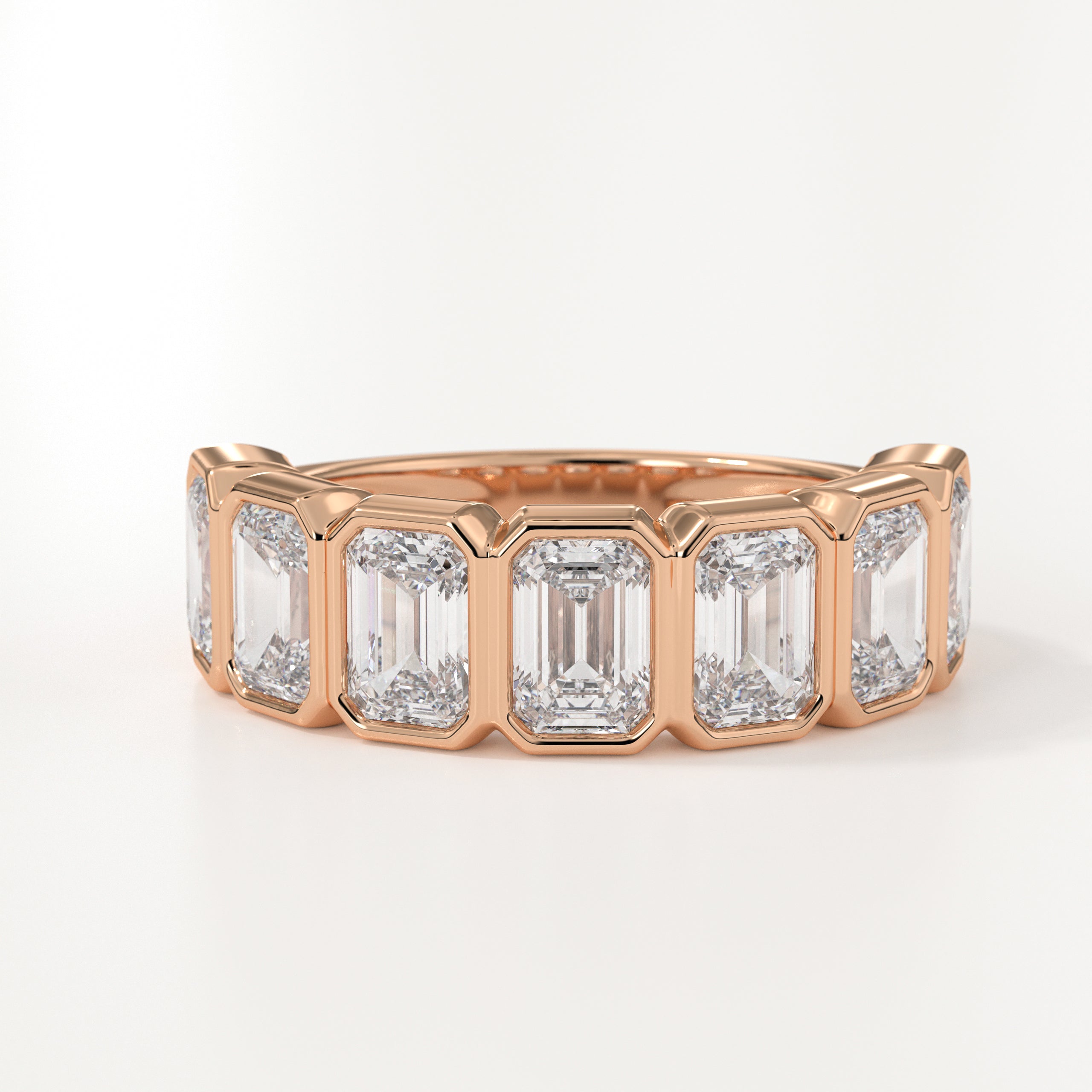 14K Gold Bezel Emerald Cut Lab Grown Diamond Wedding Ring